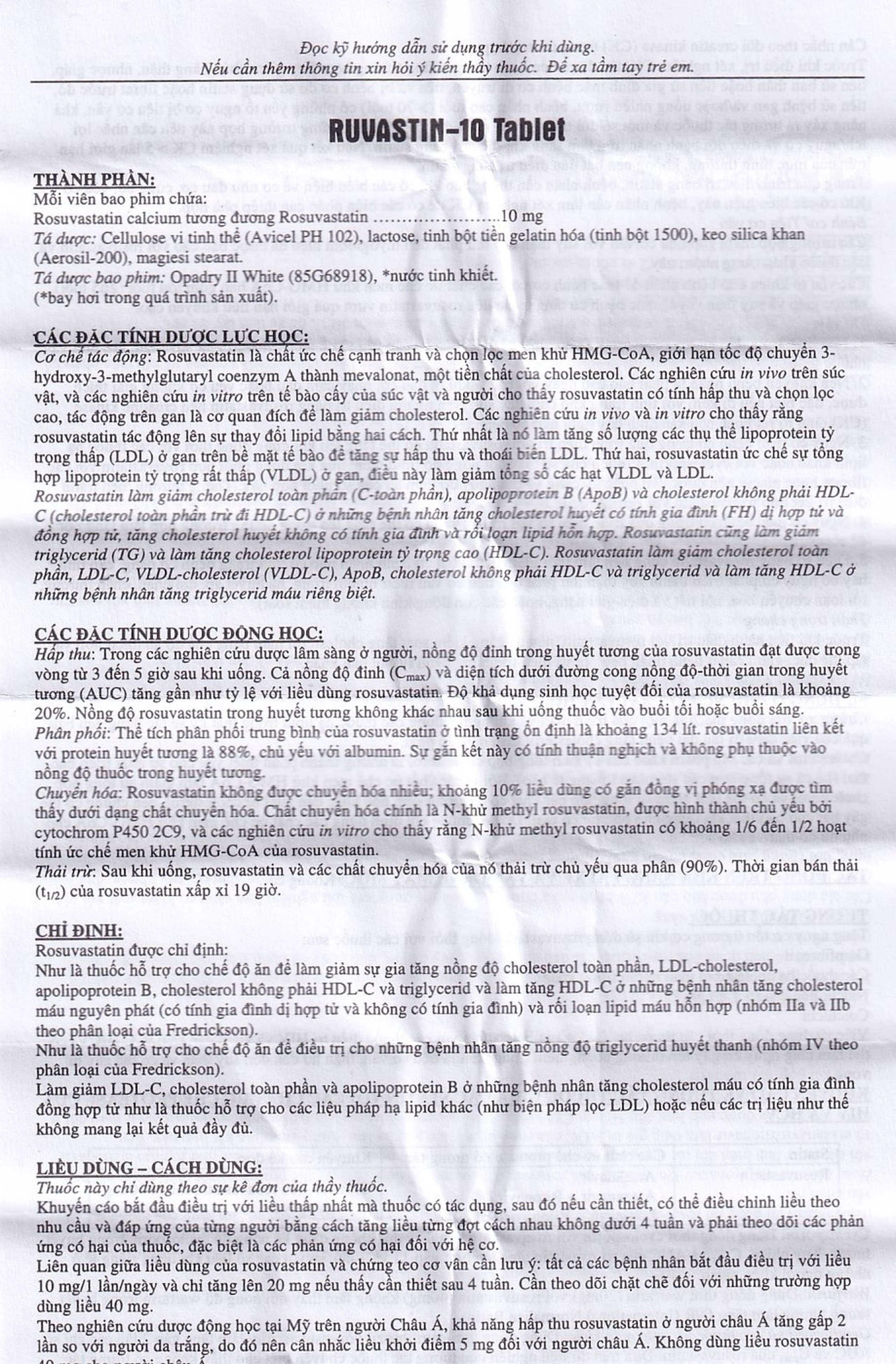 Thuốc Ruvastin 10mg Aristopharma giảm sự gia tăng cholesterol toàn phần (20 viên)