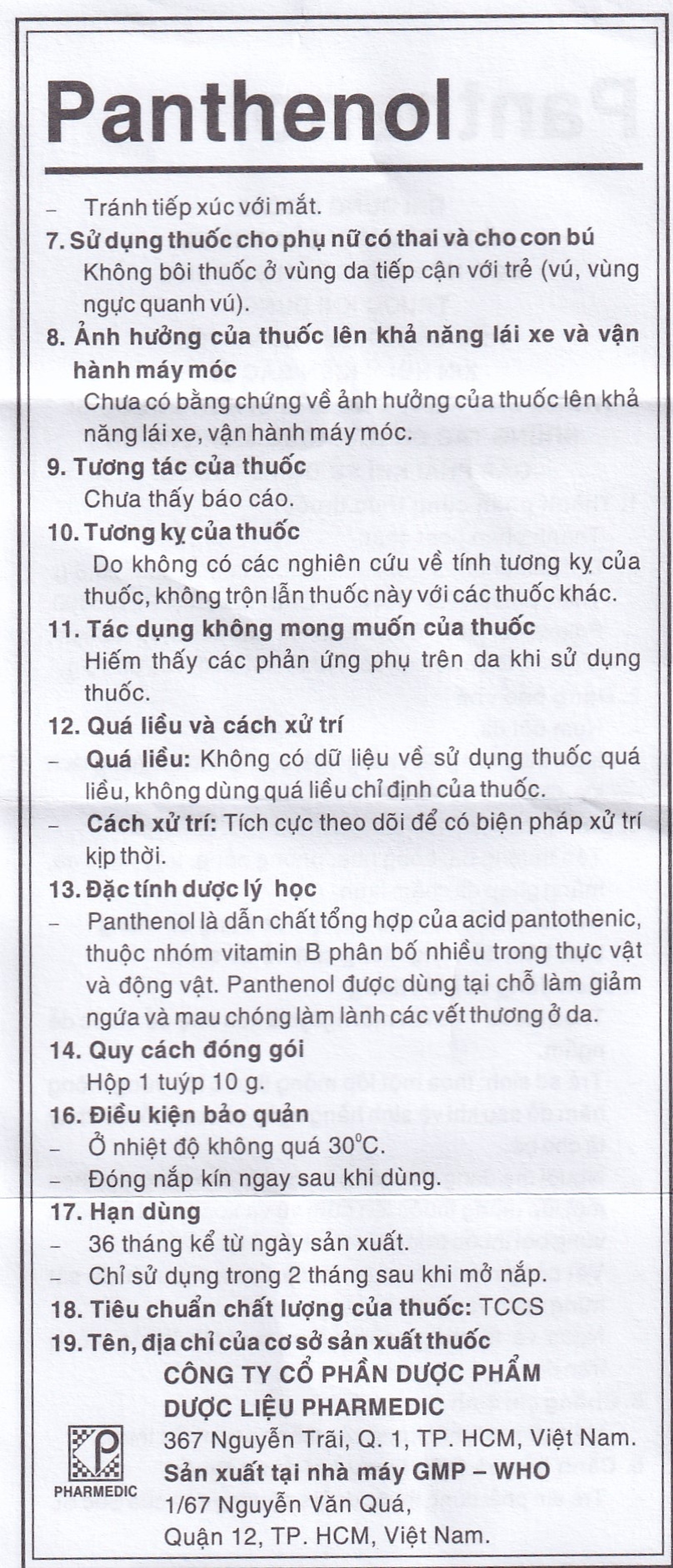 Kem bôi da Panthenol Pharmedic điều trị tổn thương da, bỏng nhẹ, nứt da chân, nứt đầu vú (10g)