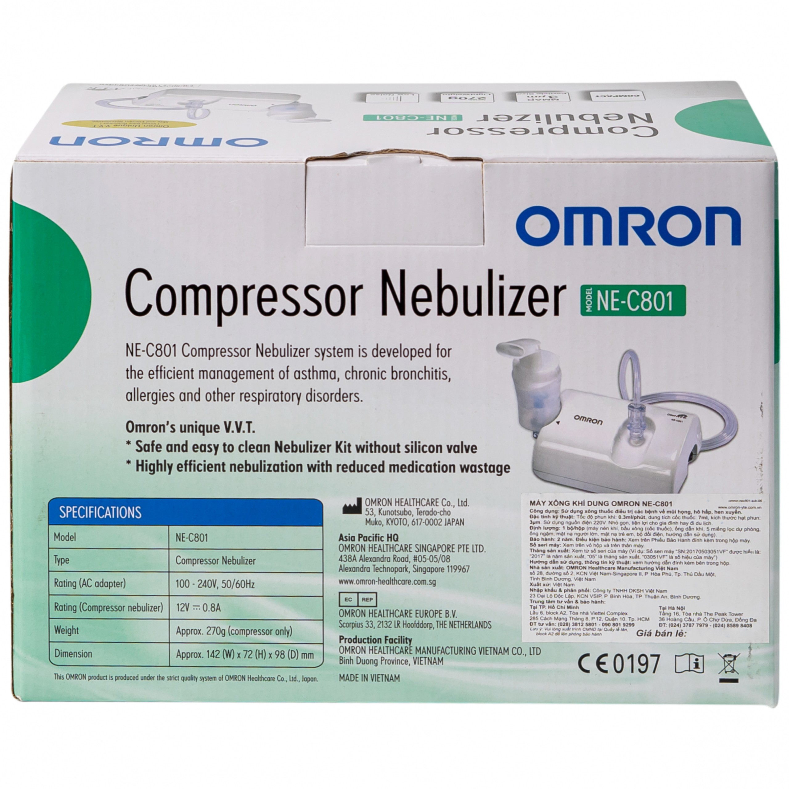 Máy xông khí dung Omron NE C801 hỗ trợ điều trị bệnh lý về đường hô hấp