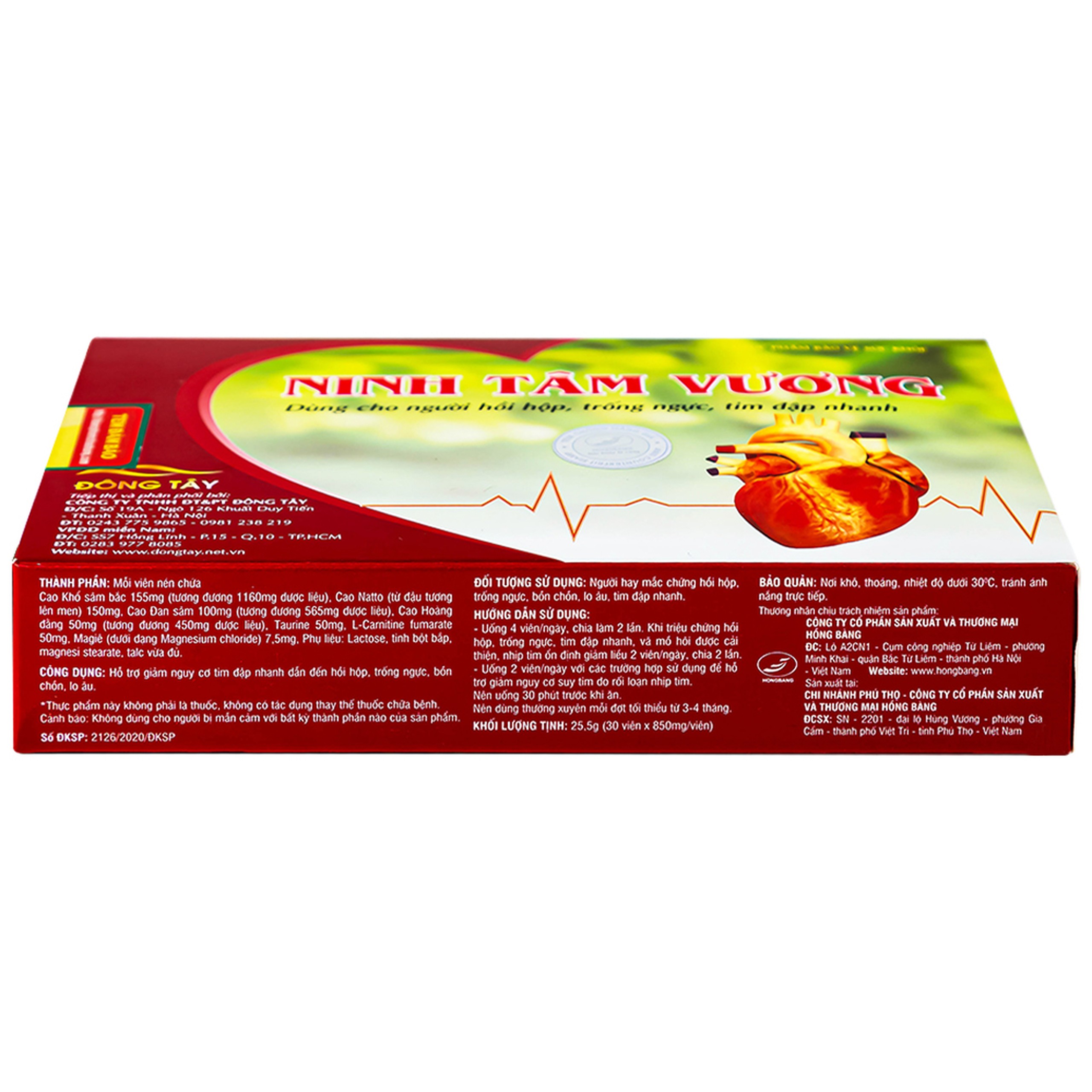 Viên uống Ninh Tâm Vương Hồng Bàng dùng cho người hồi hộp, trống ngực, tim đập nhanh (3 vỉ x 10 viên)