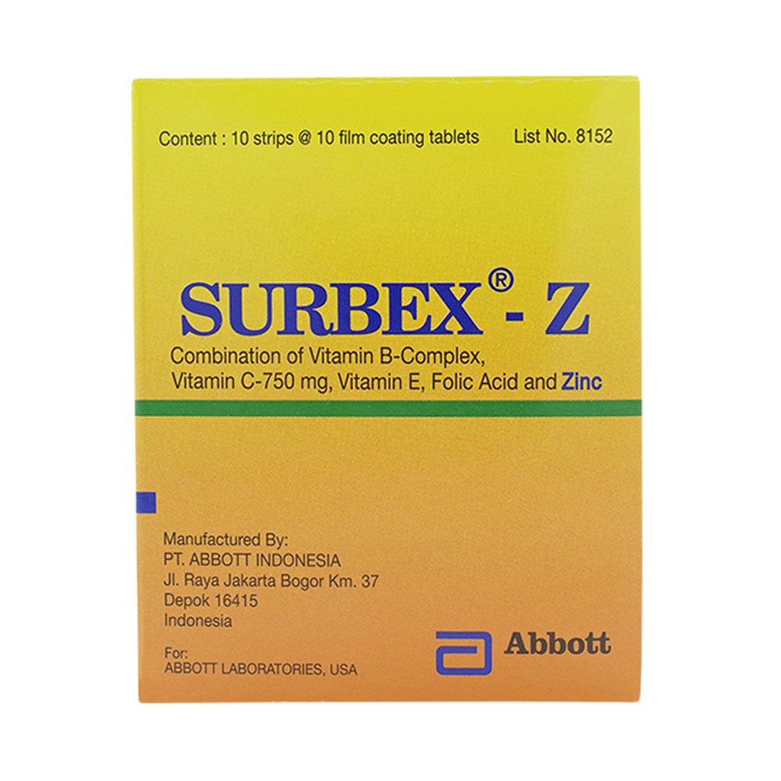 Thuốc Surbex-Z Abbott điều trị chứng thiếu các vitamin nhóm B, vitamin C và kẽm (10 vỉ x 10 viên)