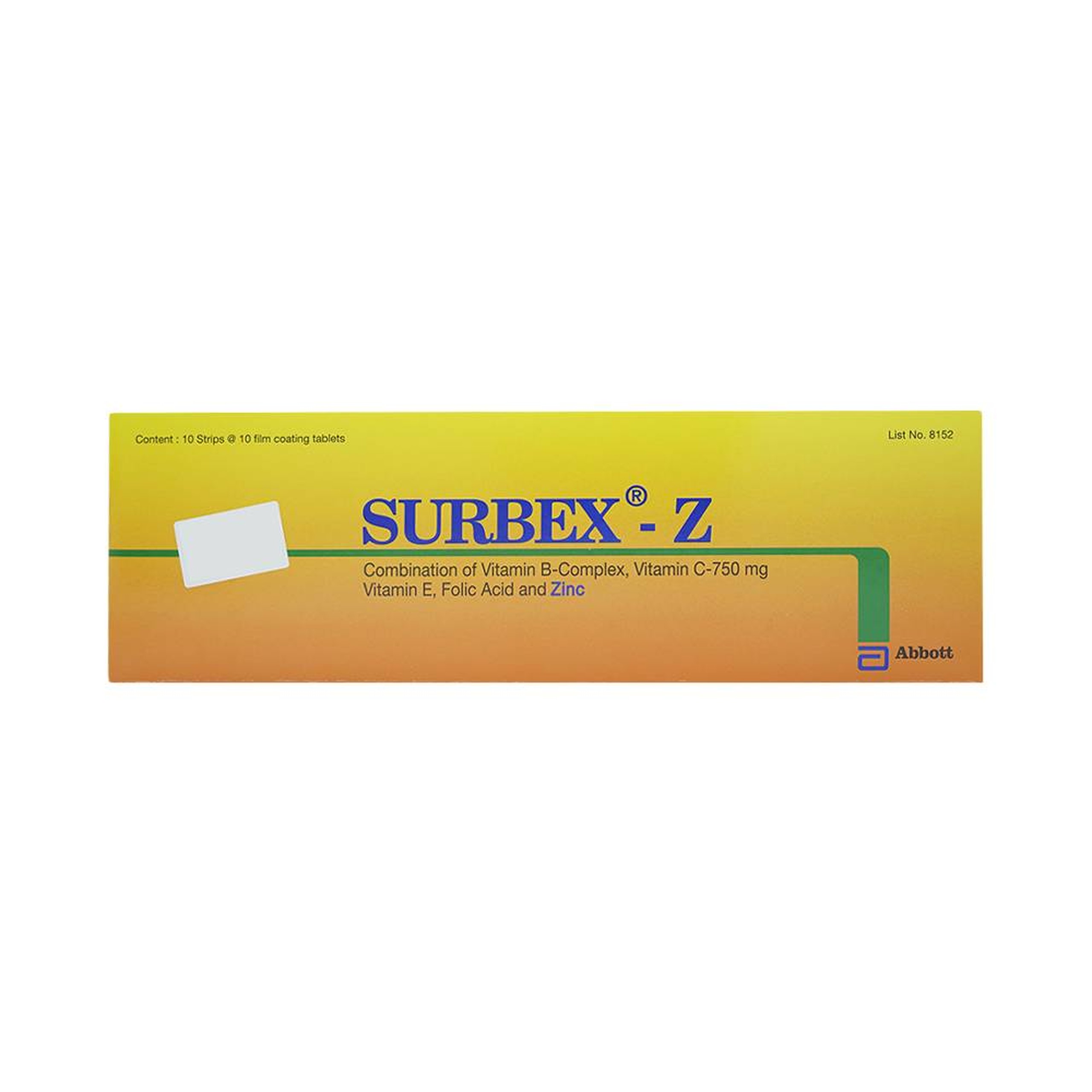 Thuốc Surbex-Z Abbott điều trị chứng thiếu các vitamin nhóm B, vitamin C và kẽm (10 vỉ x 10 viên)