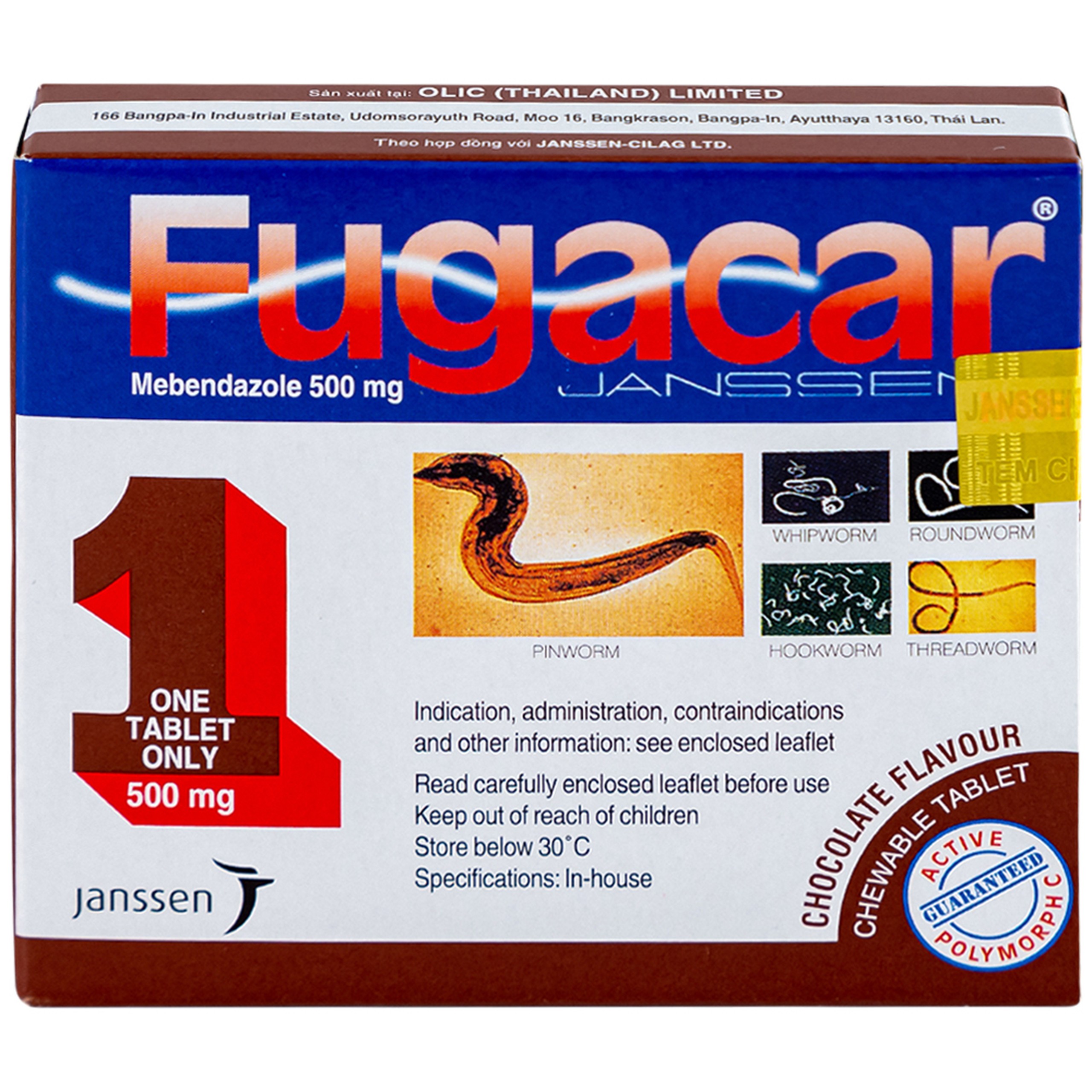 Thuốc Fugacar Janssen hương socola điều trị nhiễm một hay nhiều loại giun đường ruột (1 viên)