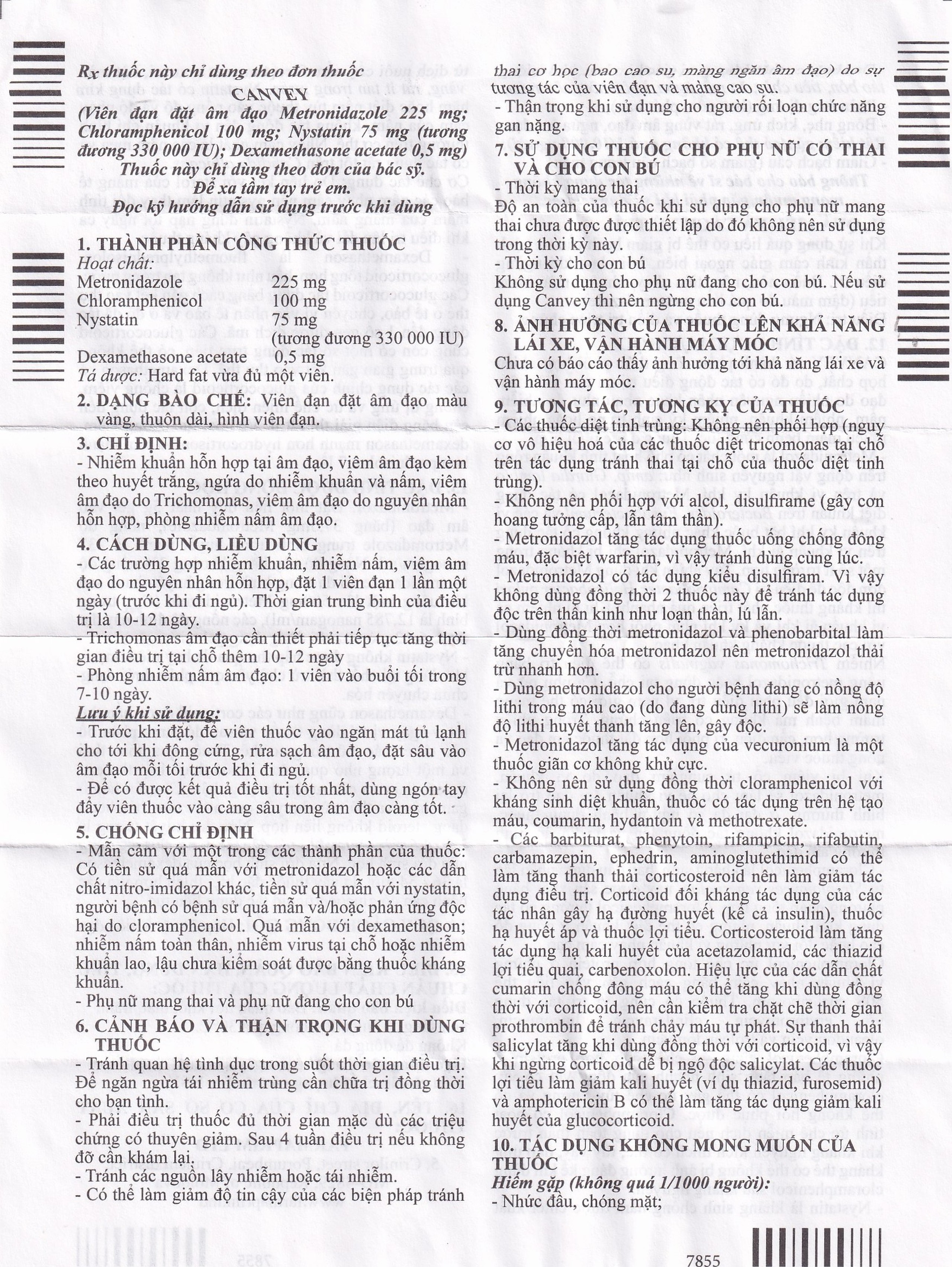 Viên đặt âm đạo Canvey Farmaprim điều trị nhiễm khuẩn âm đạo (2 vỉ x 5 viên)