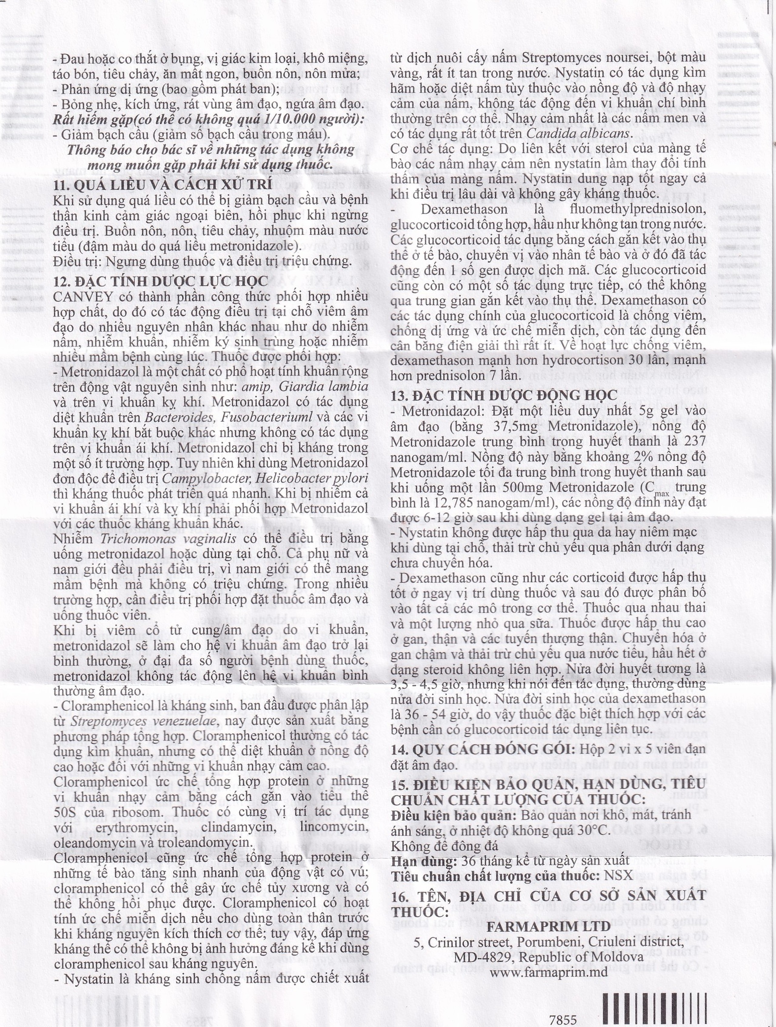 Viên đặt âm đạo Canvey Farmaprim điều trị nhiễm khuẩn âm đạo (2 vỉ x 5 viên)