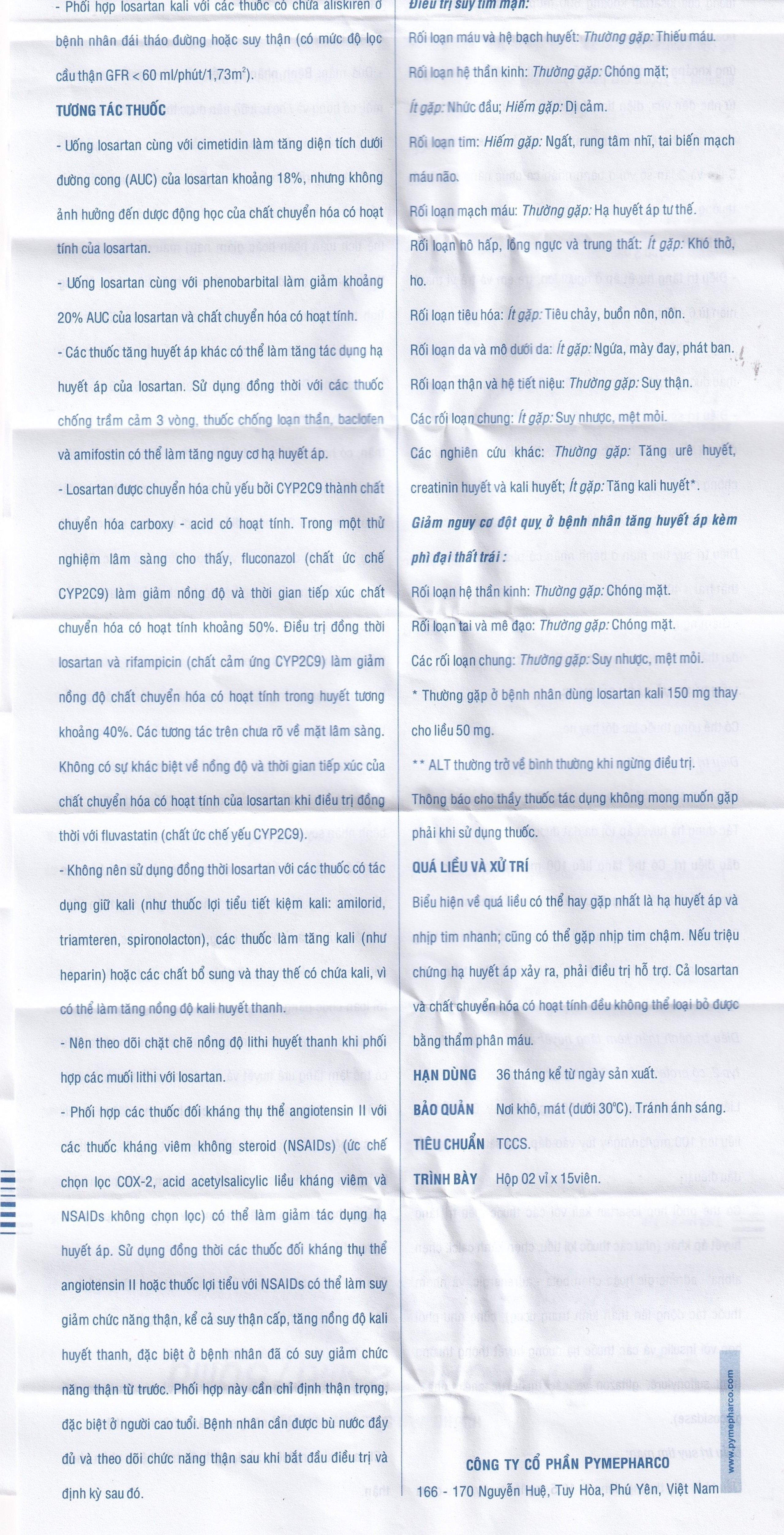 Thuốc Pyzacar 50 Pymepharco chống tăng huyết áp (2 vỉ x 15 viên)