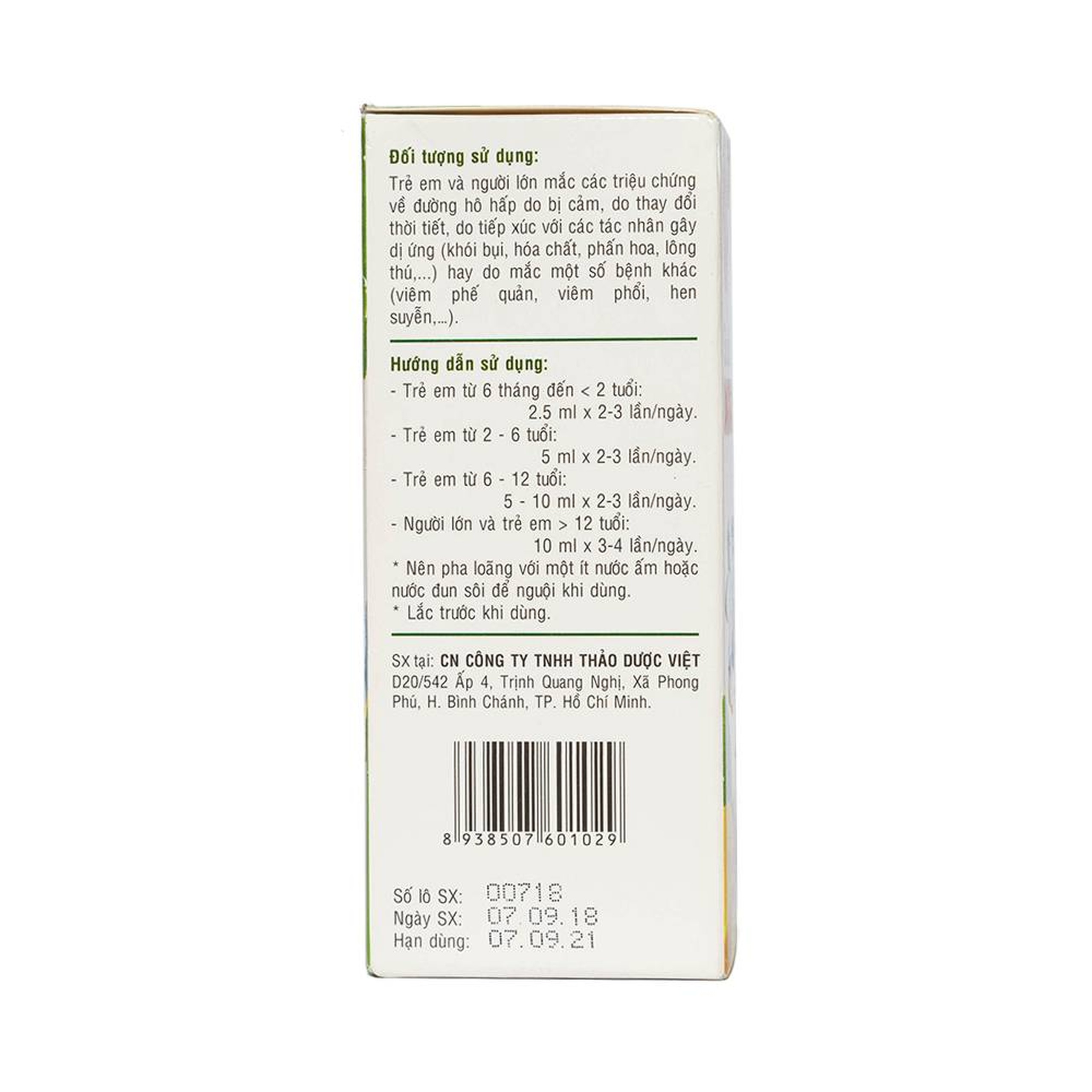 Siro ho Ong Vàng Thảo Dược Việt (100ml)