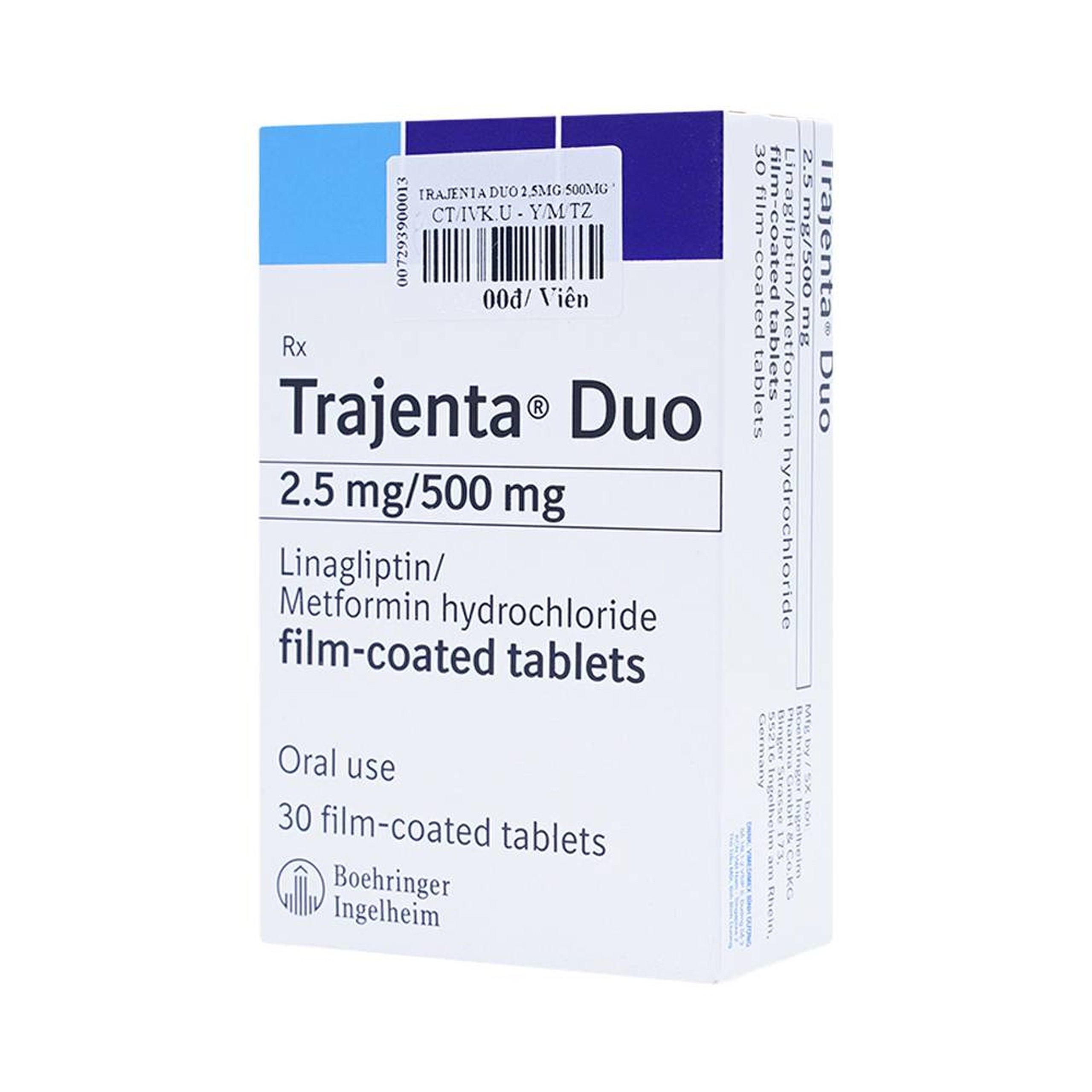 Thuốc Trajenta Duo 2.5mg/500mg Boehringer điều trị đái tháo đường típ 2 (3 vỉ x 10 viên)