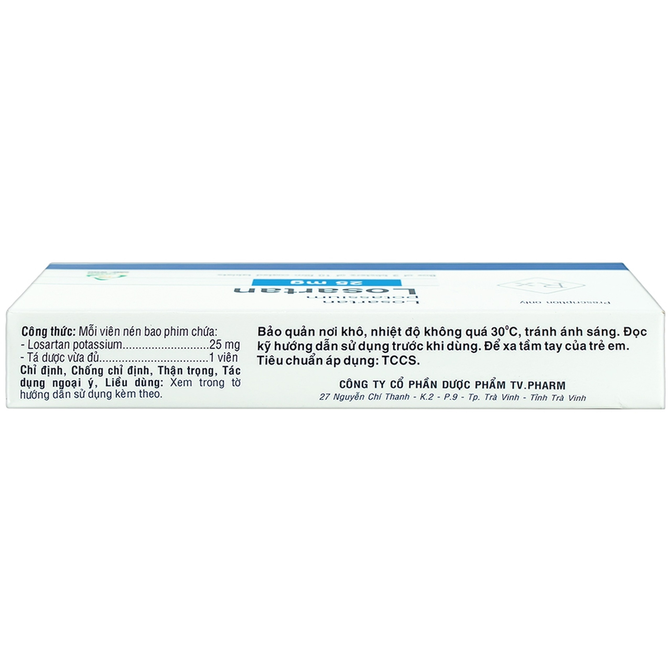 Viên nén Losartan 25mg TV.Pharm điều trị tăng huyết áp (3 vỉ x 10 viên)