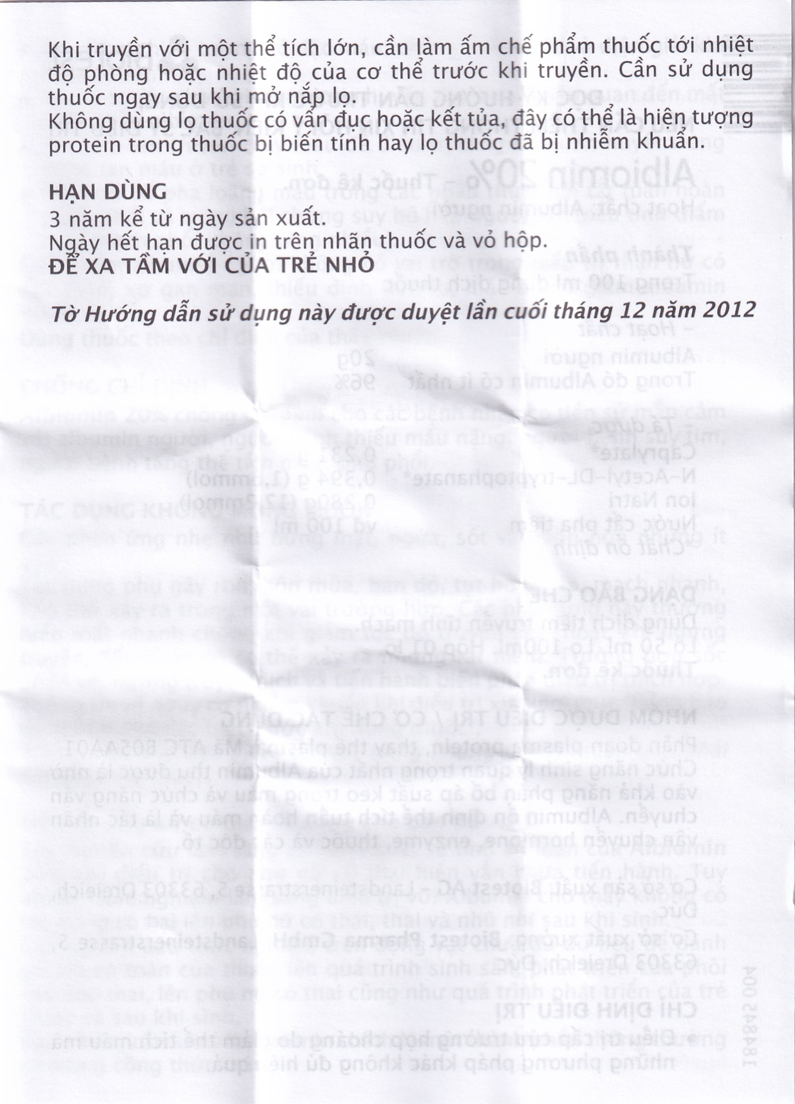 Dịch truyền Albiomin 20% Biotest điều trị cấp cứu trường hợp choáng do giảm thể tích máu (50ml)