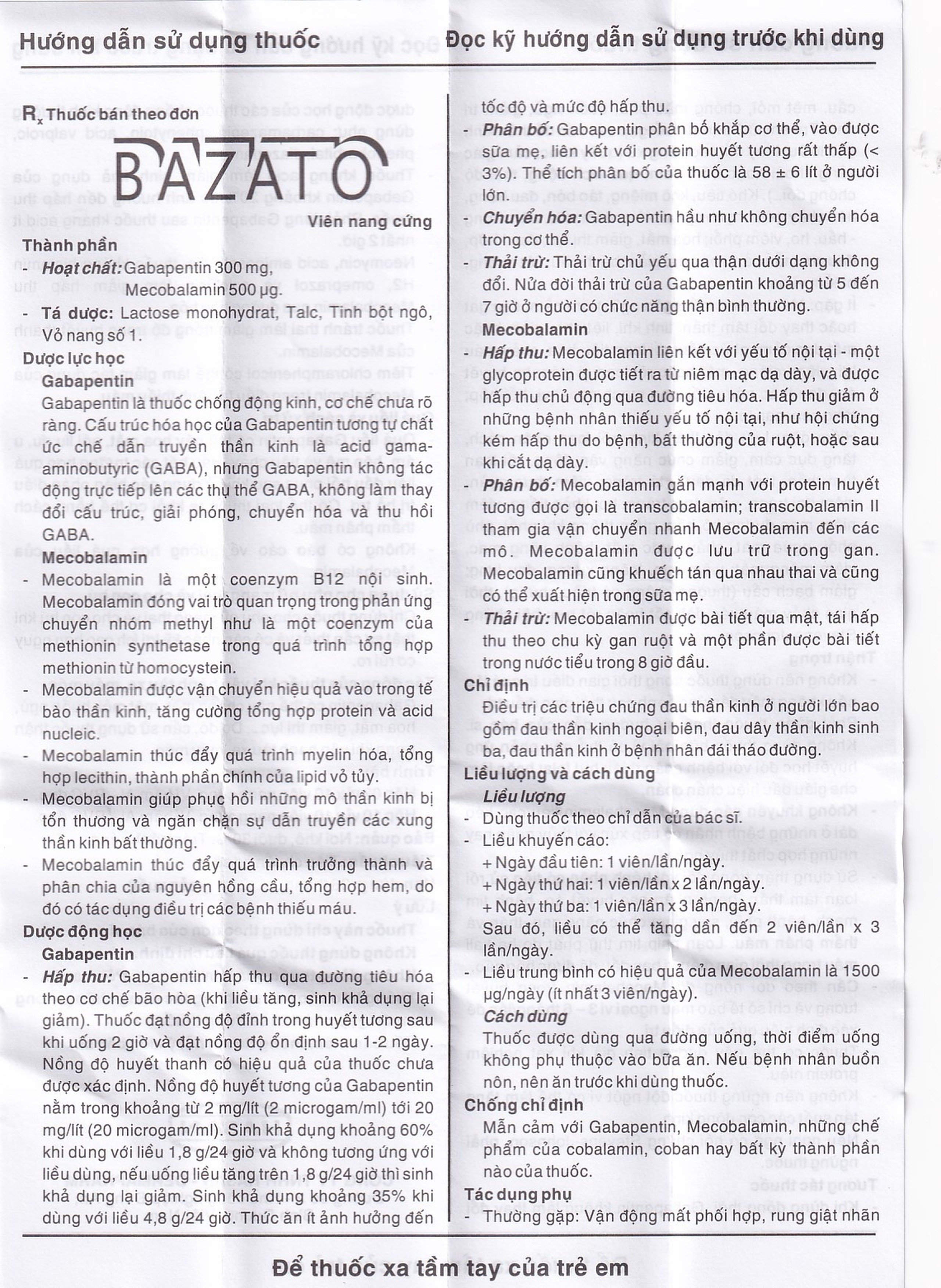 Thuốc Bazato 300mg Hasan điều trị các triệu chứng đau thần kinh (3 vỉ x 10 viên)