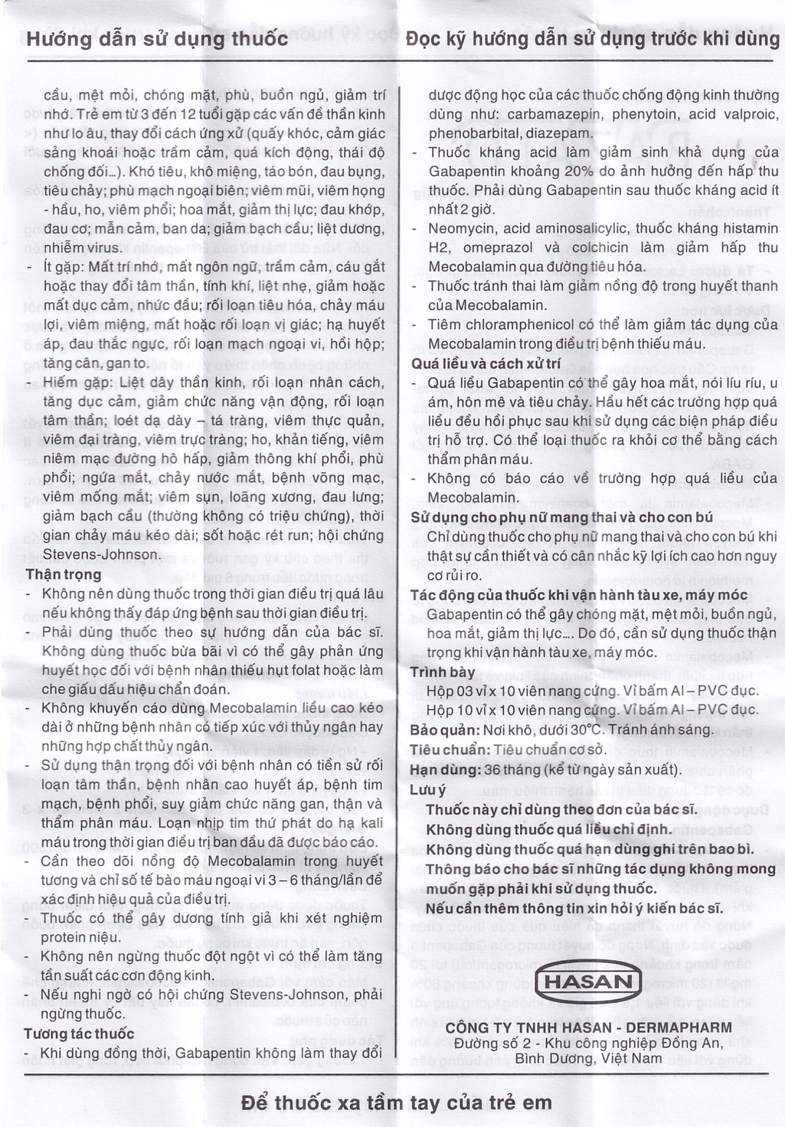 Thuốc Bazato 300mg Hasan điều trị các triệu chứng đau thần kinh (3 vỉ x 10 viên)