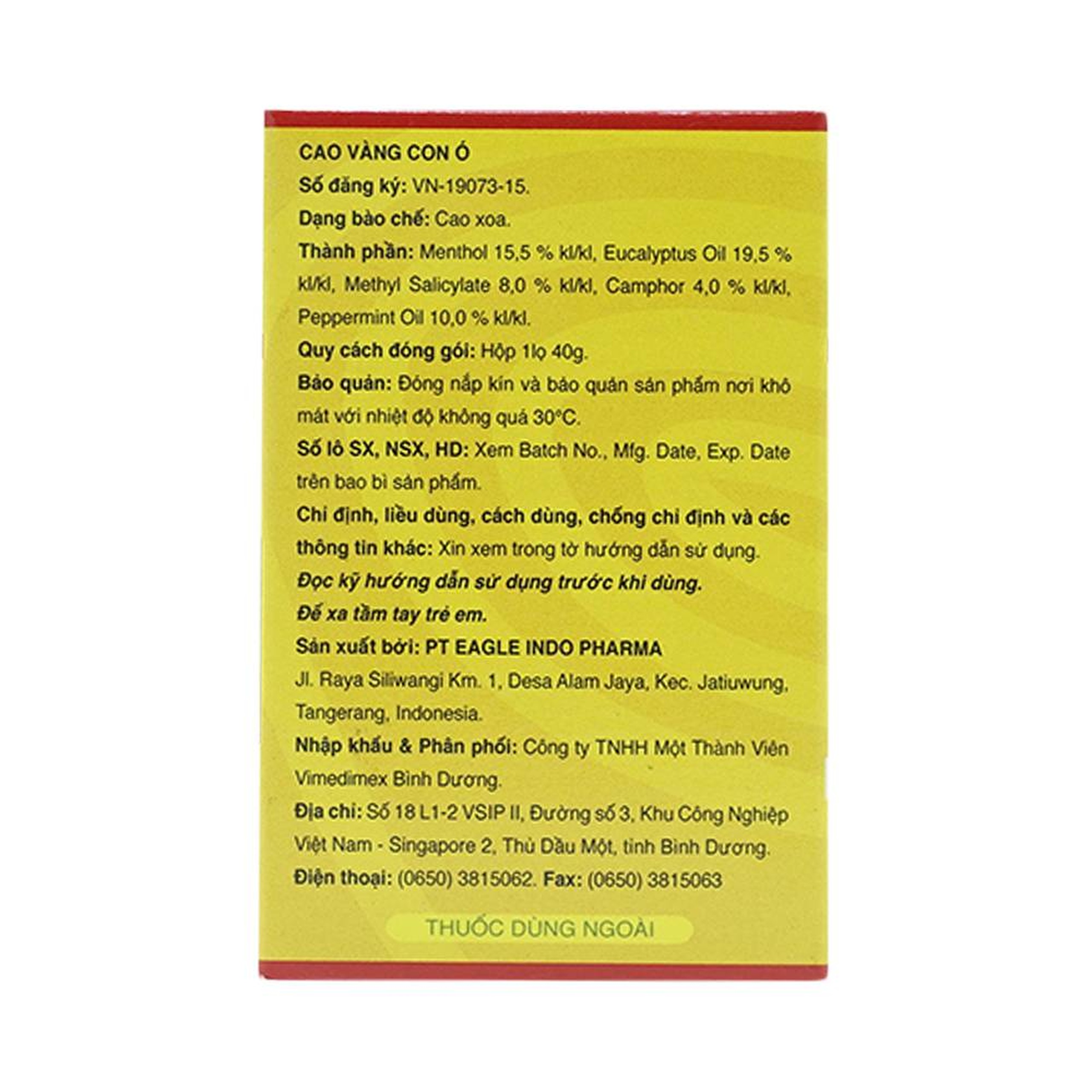 Cao vàng Con Ó Eagle Brand Yellow Balm Borden giảm đau đầu, choáng váng, chóng mặt (12 hộp x 40g)