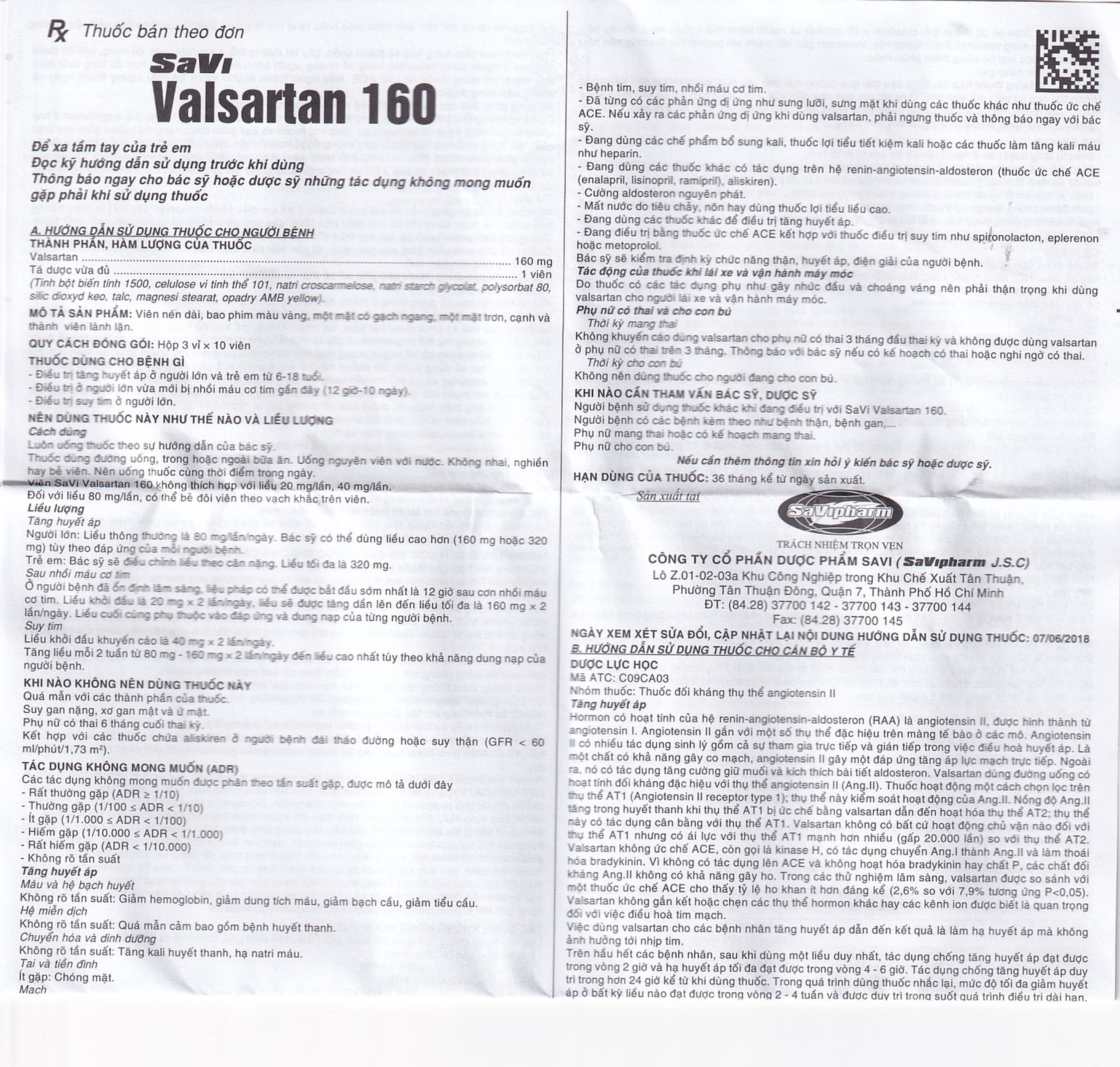 Thuốc Savi Valsartan 160 điều trị tăng huyết áp, nhồi máu cơ tim (3 vỉ x 10 viên)