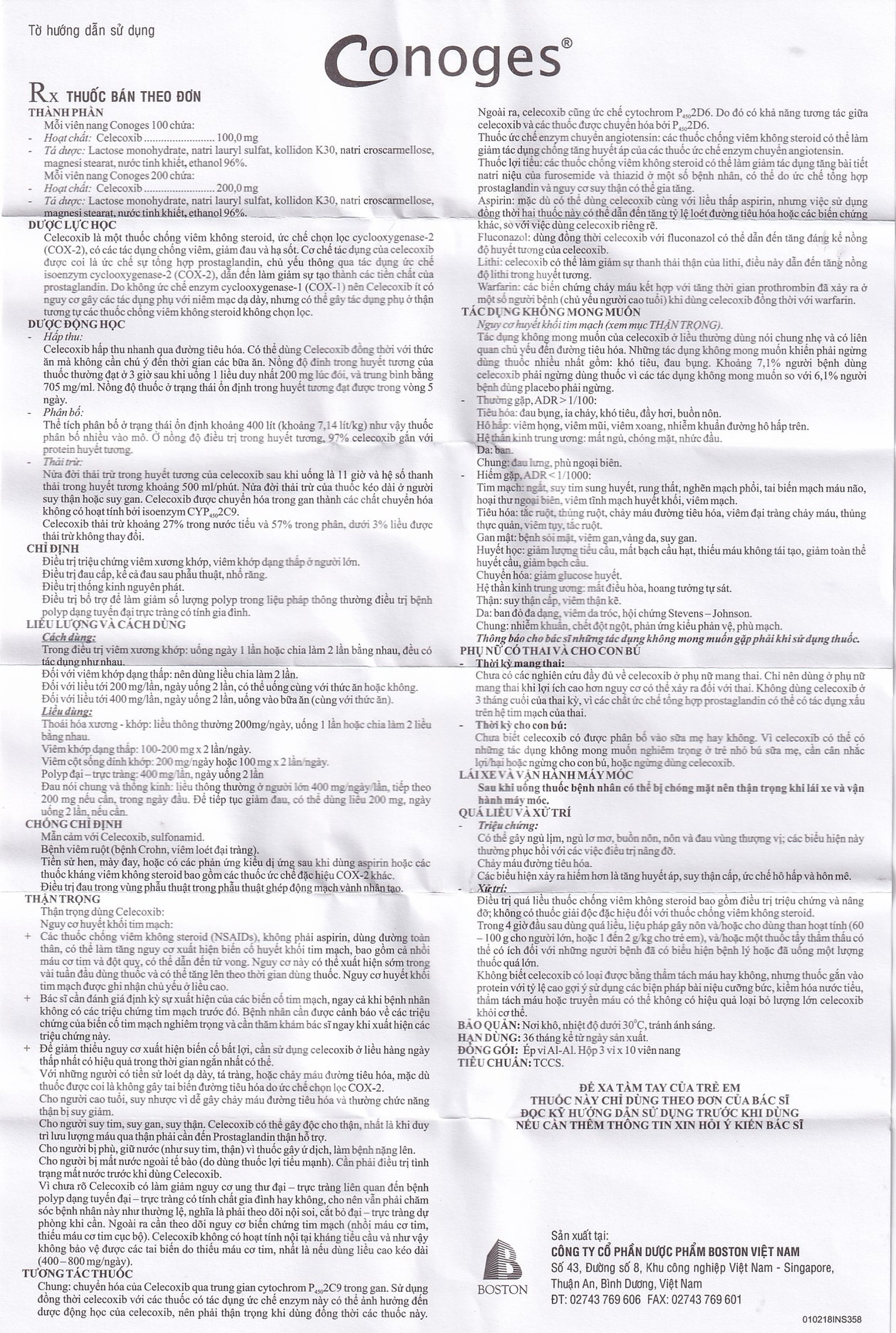 Thuốc Conoges 200 Boston điều trị triệu chứng viêm xương khớp, viêm khớp dạng thấp (30 viên)