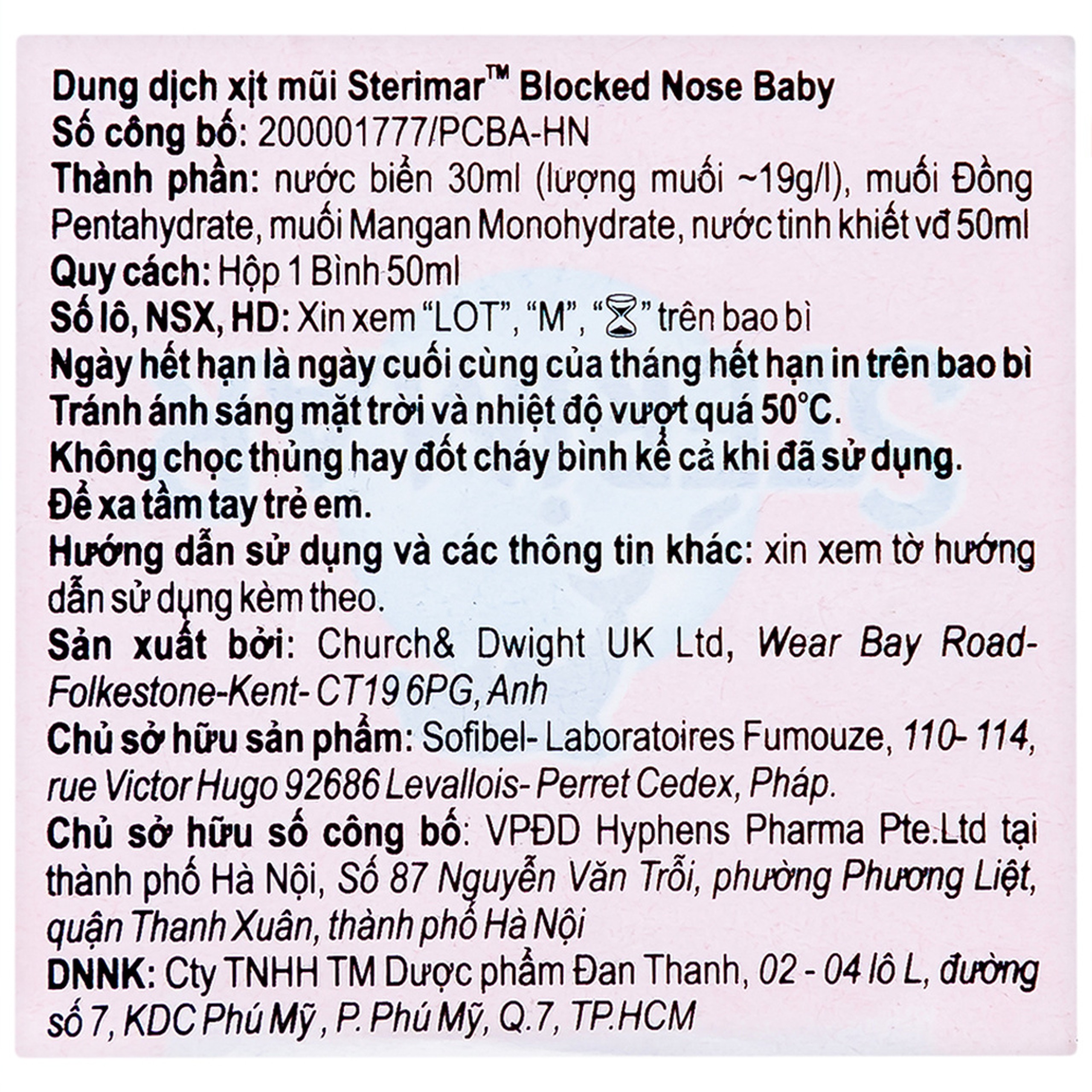 Xịt mũi trẻ em Sterimar Blocked Nose Baby 50ml hỗ trợ giảm viêm mũi, nghẹt mũi cho trẻ từ 3 tháng đến 3 tuổi