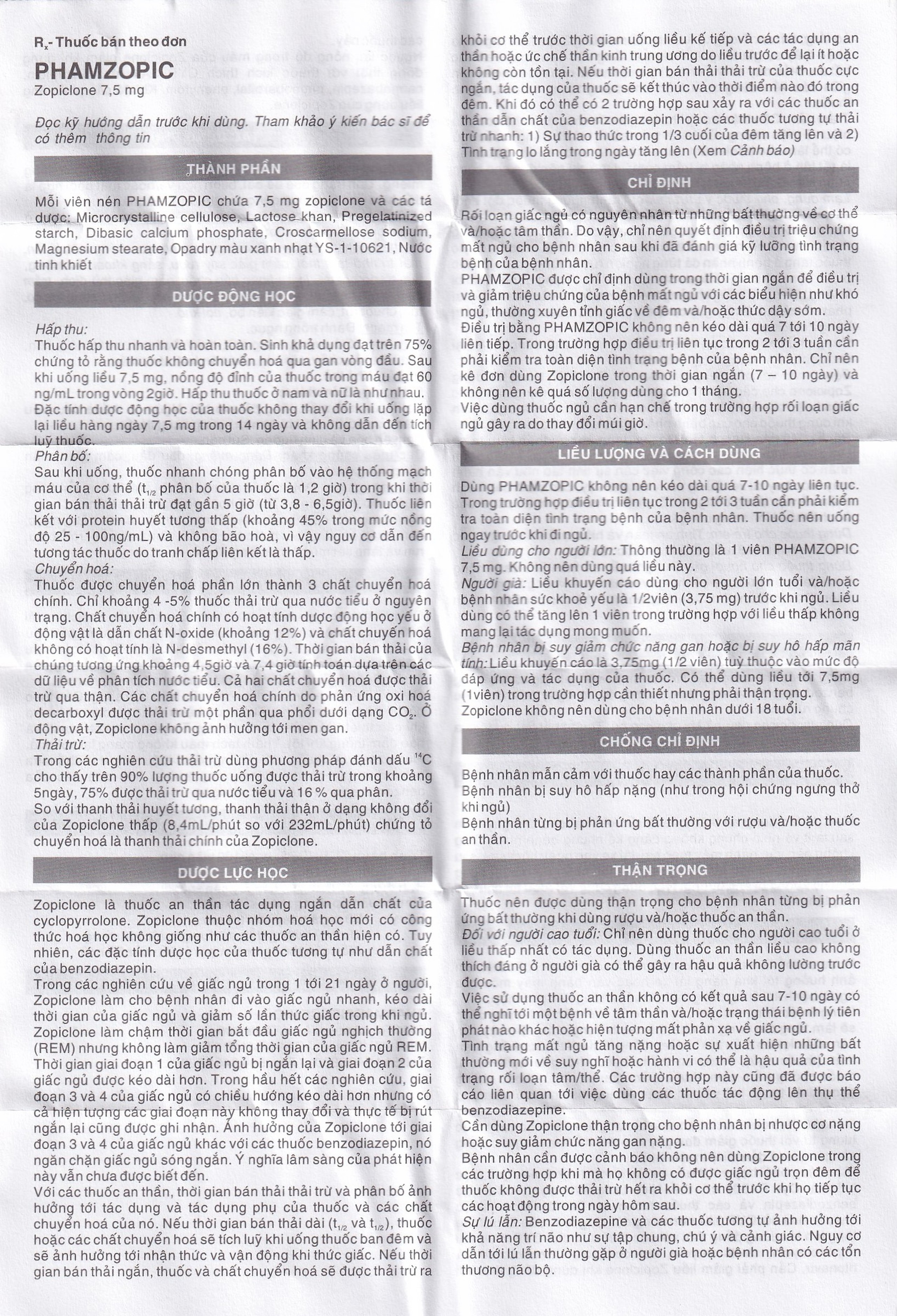 Viên nén Phamzopic 7.5mg Pharmascience điều trị rối loạn giấc ngủ (100 viên)