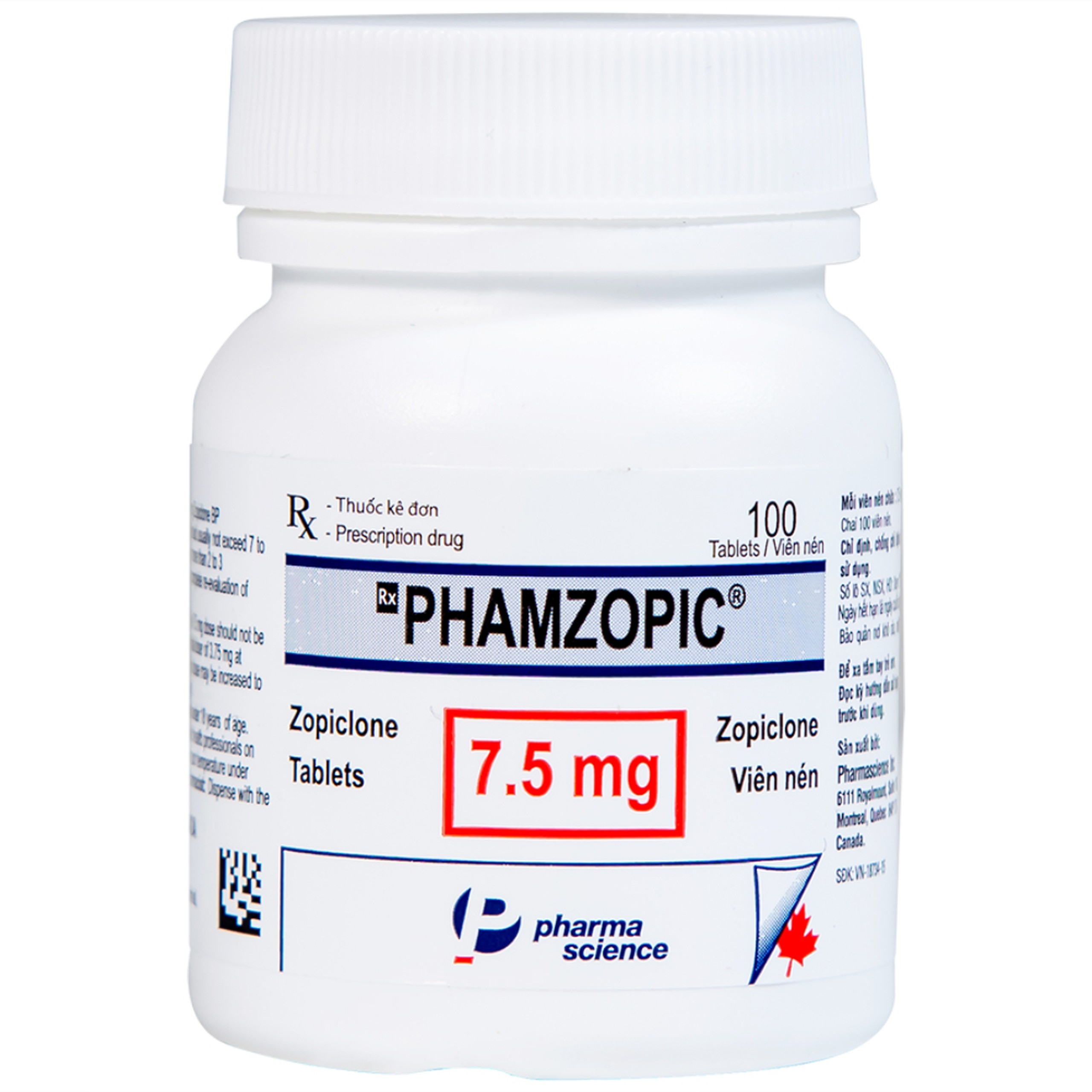 Viên nén Phamzopic 7.5mg Pharmascience điều trị rối loạn giấc ngủ (100 viên)