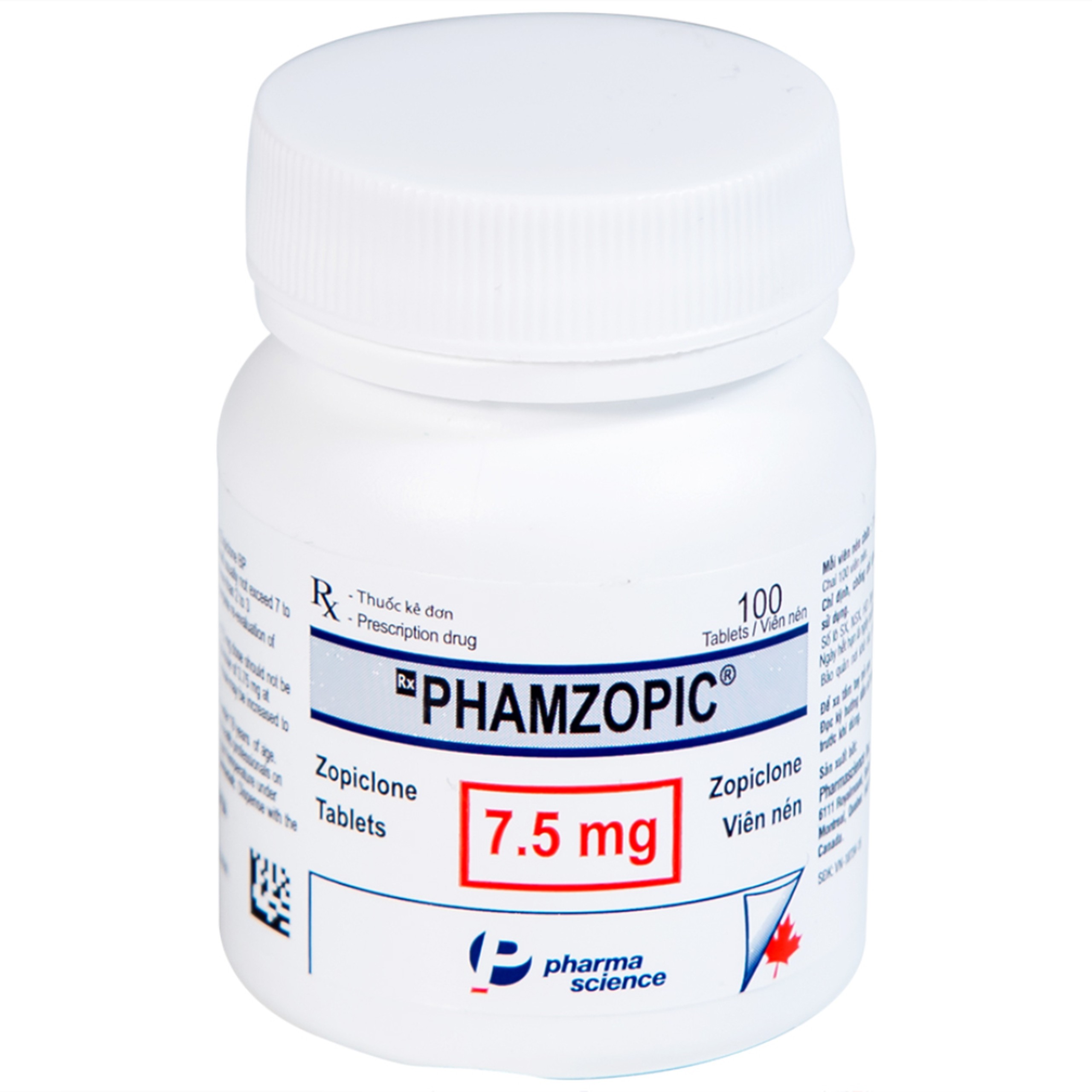 Viên nén Phamzopic 7.5mg Pharmascience điều trị rối loạn giấc ngủ (100 viên)