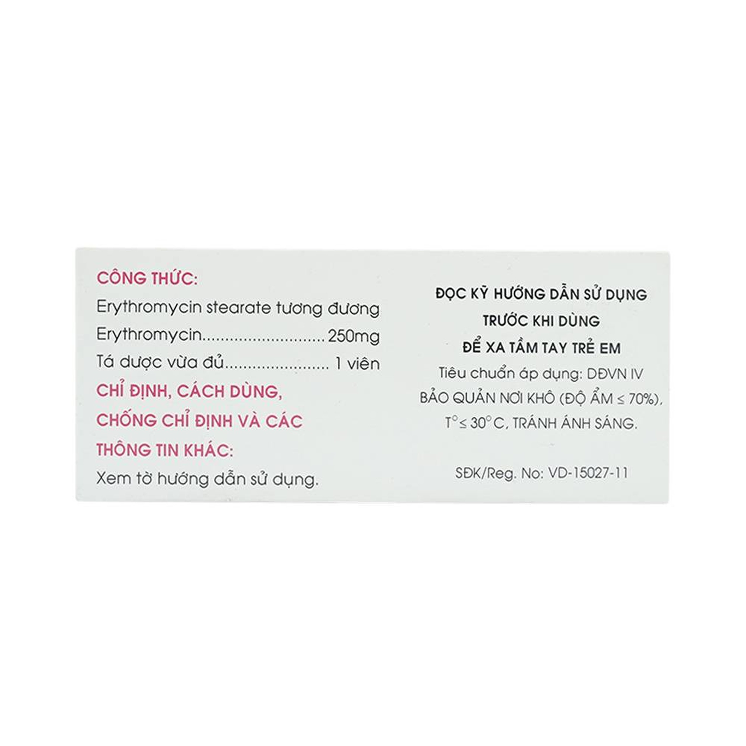 Thuốc Erythromycin 250mg Mekophar điều trị nhiễm khuẩn (10 vỉ x 10 viên)