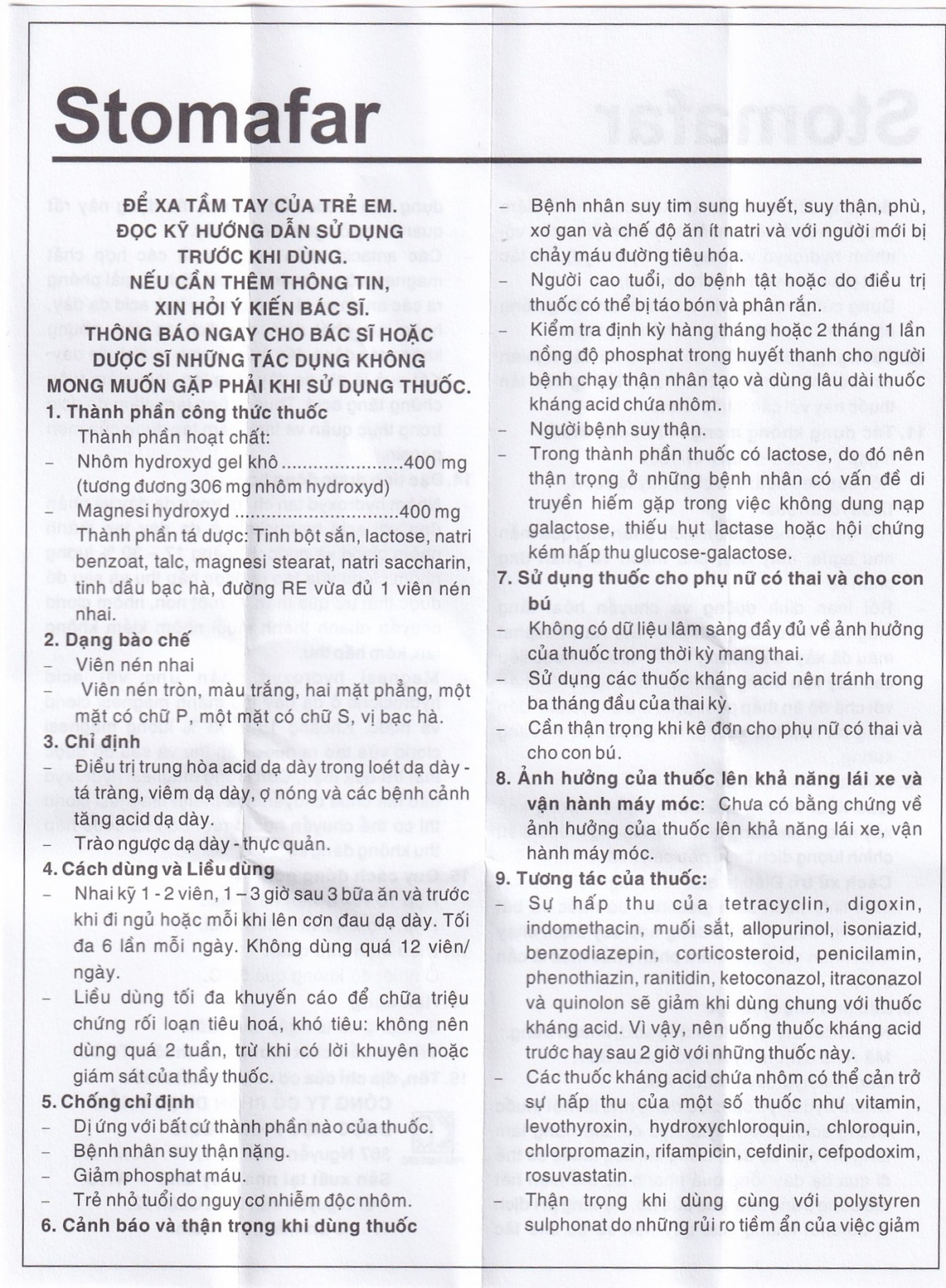 Viên nhai Stomafar Pharmedic điều trị trung hòa acid dạ dày (40 viên)