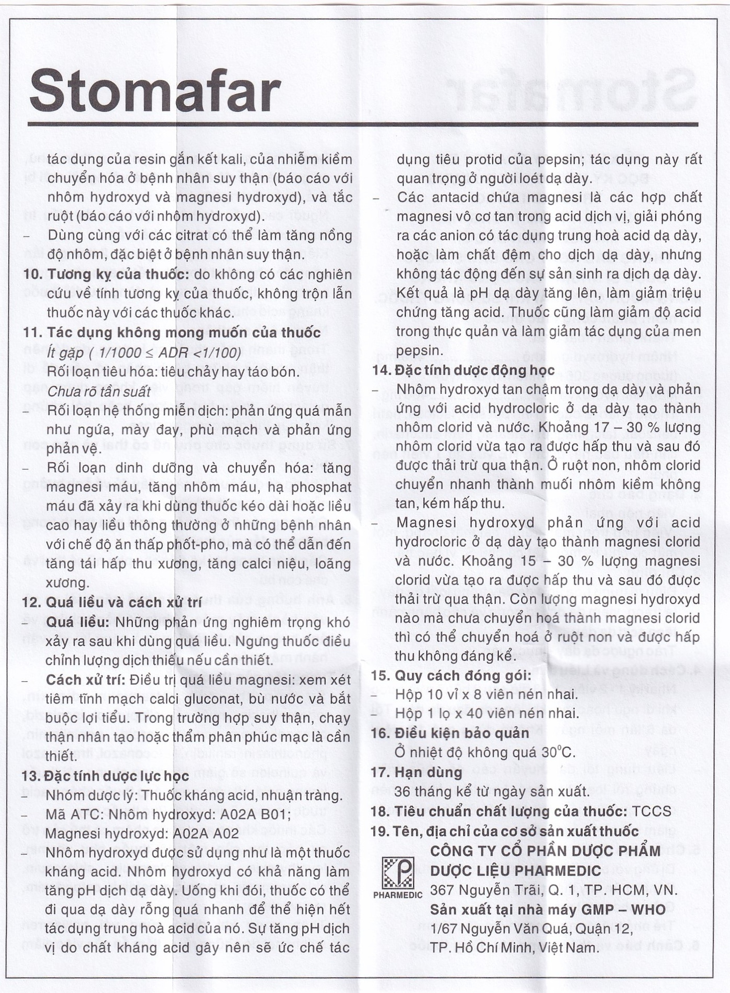 Viên nhai Stomafar Pharmedic điều trị trung hòa acid dạ dày (40 viên)