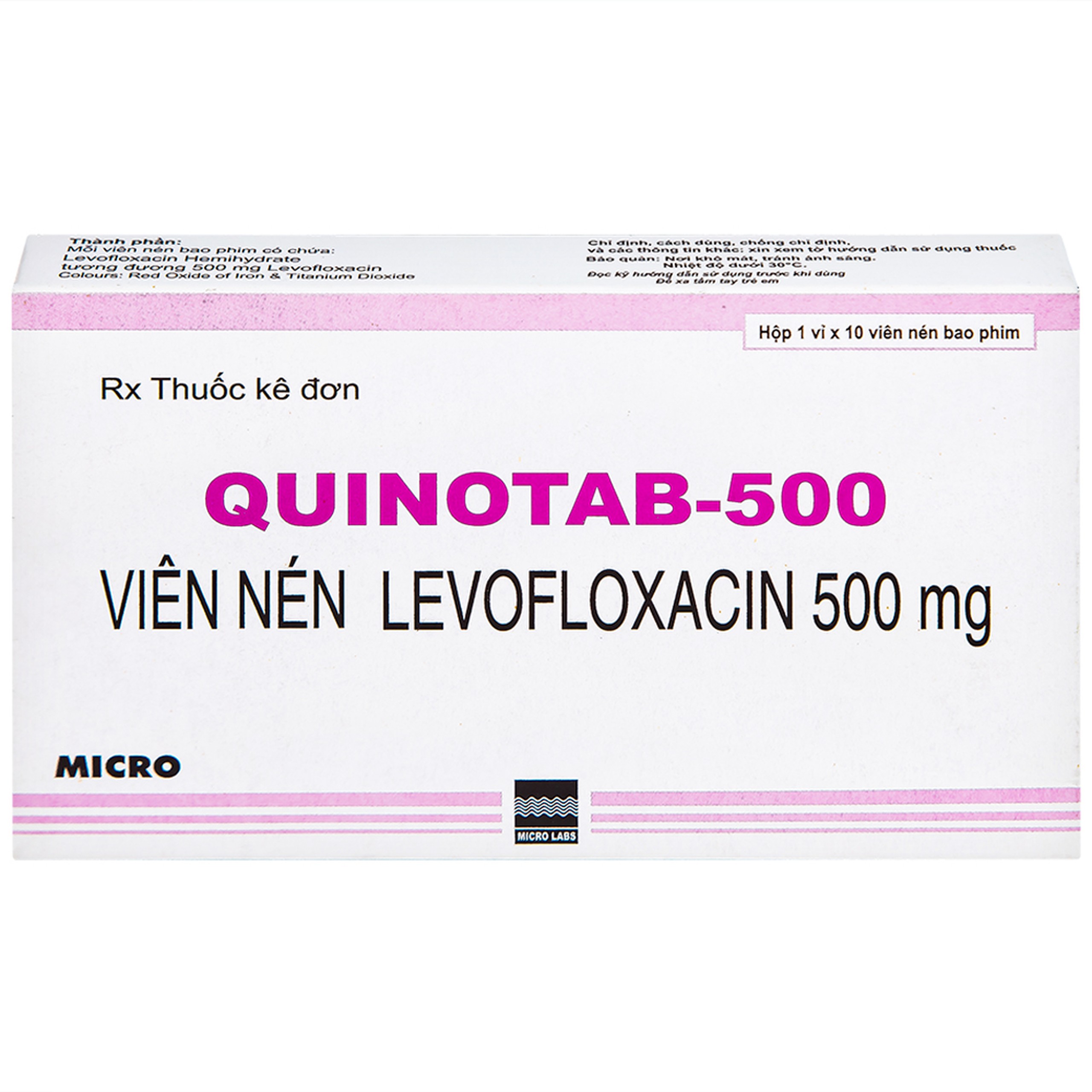 Thuốc Quinotab-500 Micro điều trị các chứng nhiễm trùng (1 vỉ x 10 viên) 