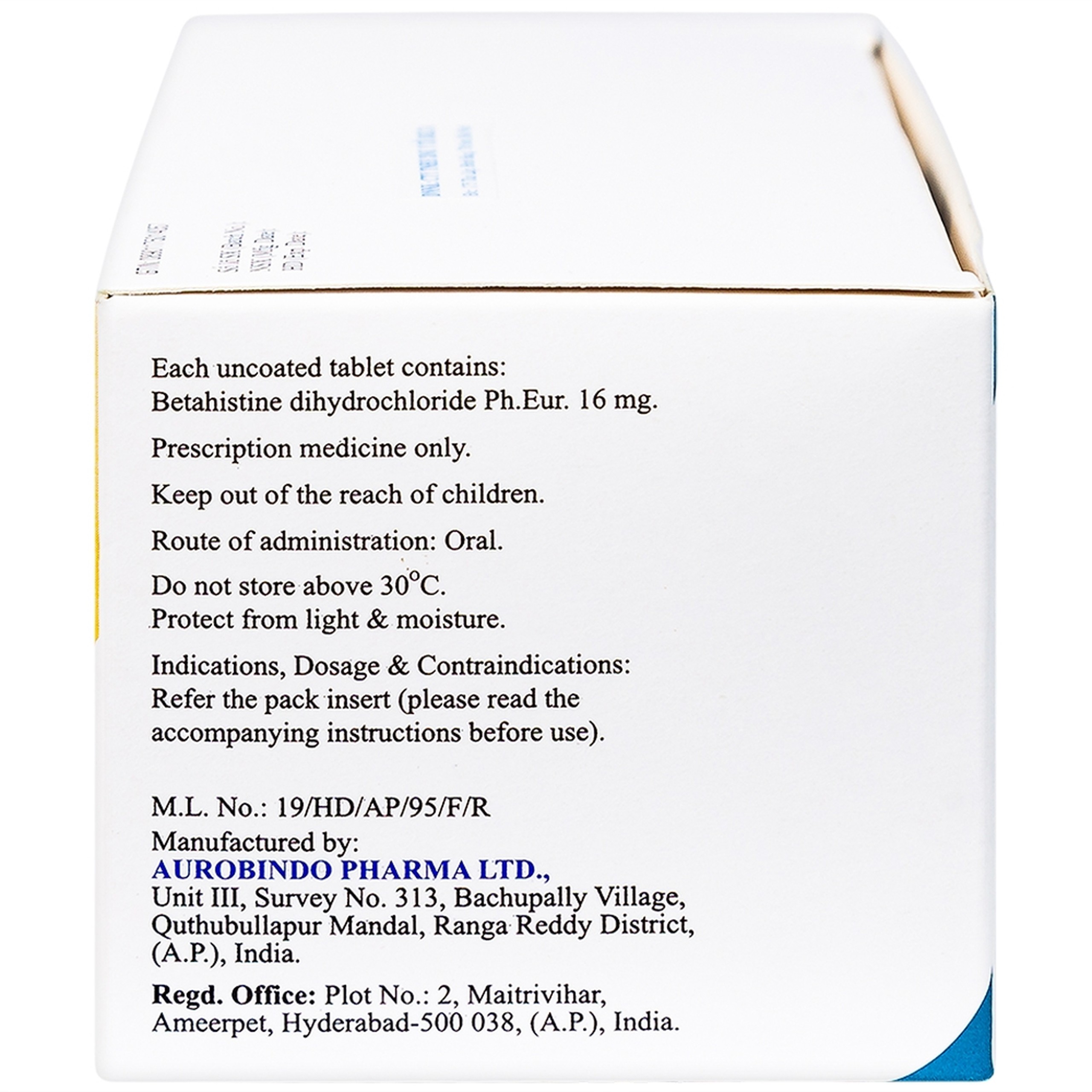 Thuốc Be-Stedy 16mg Aurobindo điều trị chứng chóng mặt, ù tai (10 vỉ x 10 viên)