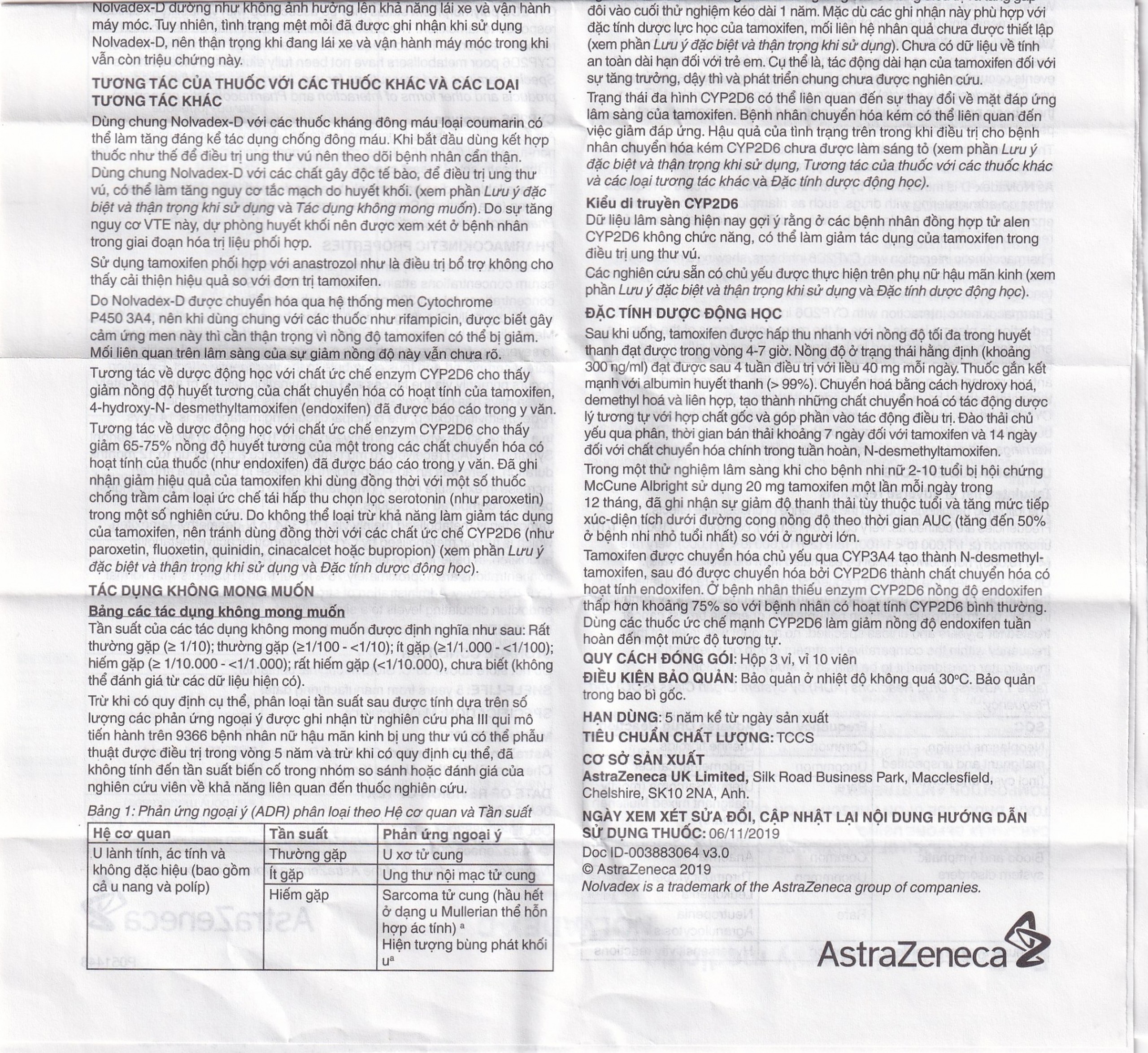 Thuốc Nolvadex-D 20mg AstraZeneca điều trị ung thư vú (3 vỉ x 10 viên)