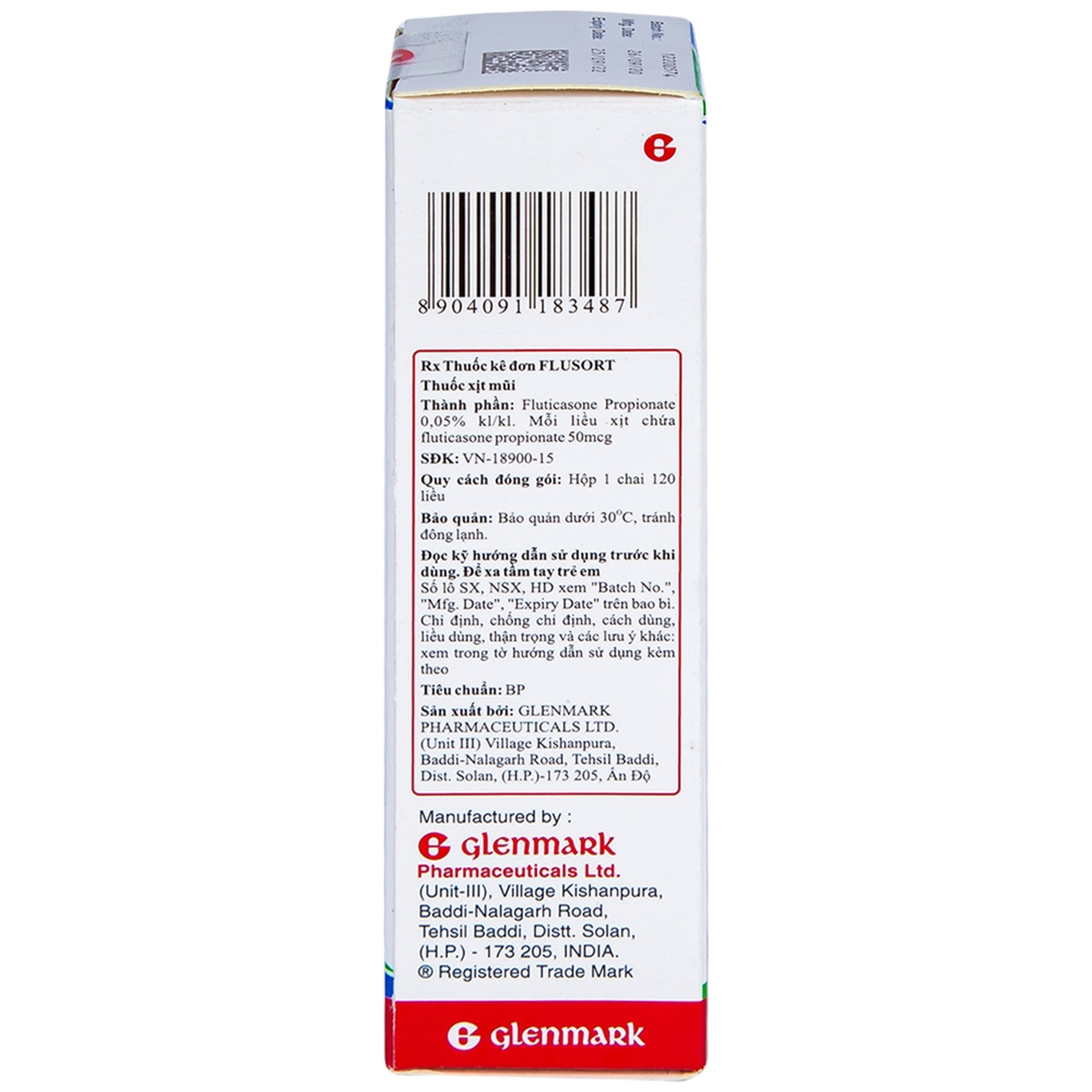 Xịt mũi Flusort 50mcg/liều Glenmark điều trị viêm mũi dị ứng theo mùa, viêm mũi quanh năm (120 liều)