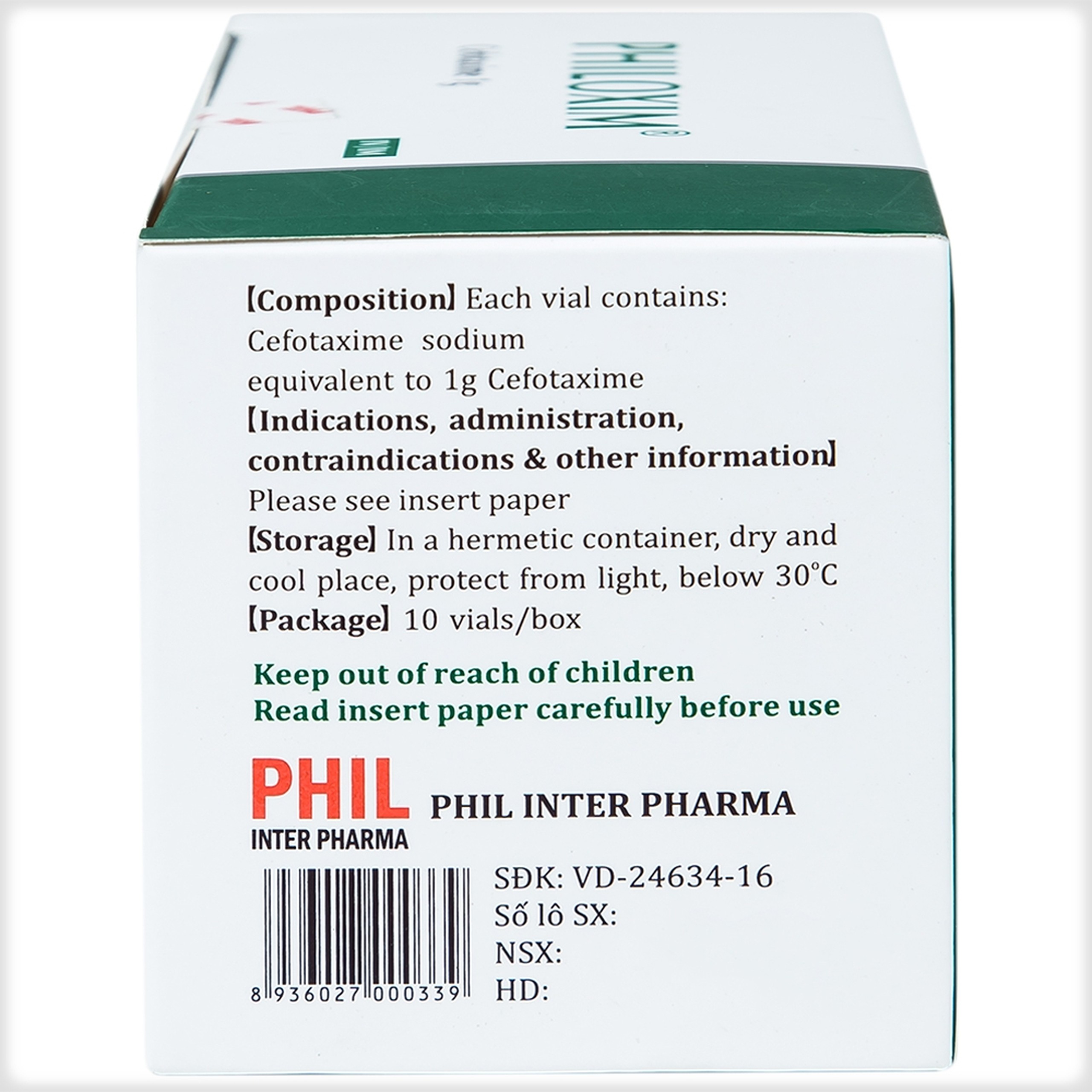 Bột pha tiêm Philoxim 1g Phil Inter Pharma điều trị nhiễm trùng do các chủng vi khuẩn (10 chai)