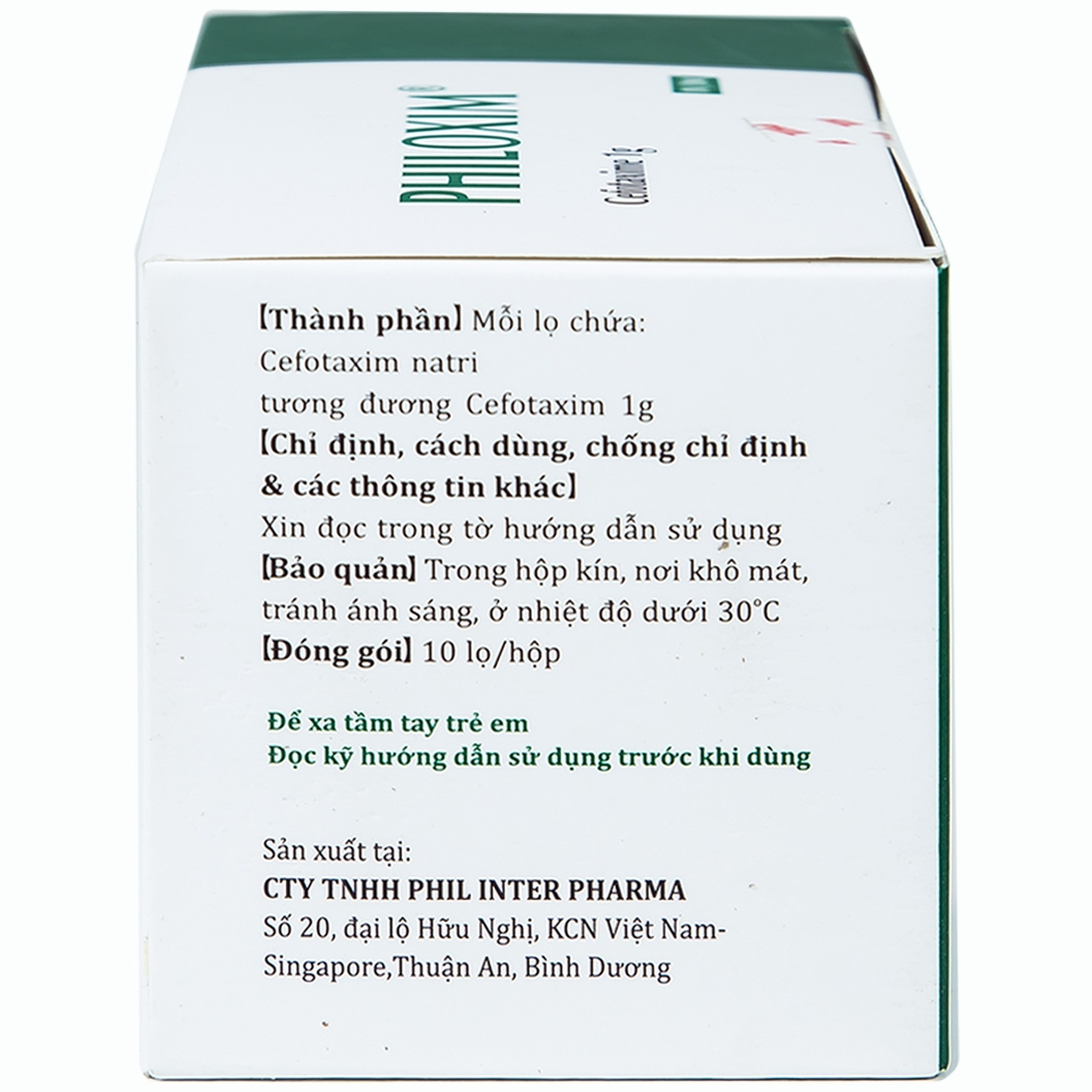 Bột pha tiêm Philoxim 1g Phil Inter Pharma điều trị nhiễm trùng do các chủng vi khuẩn (10 chai)