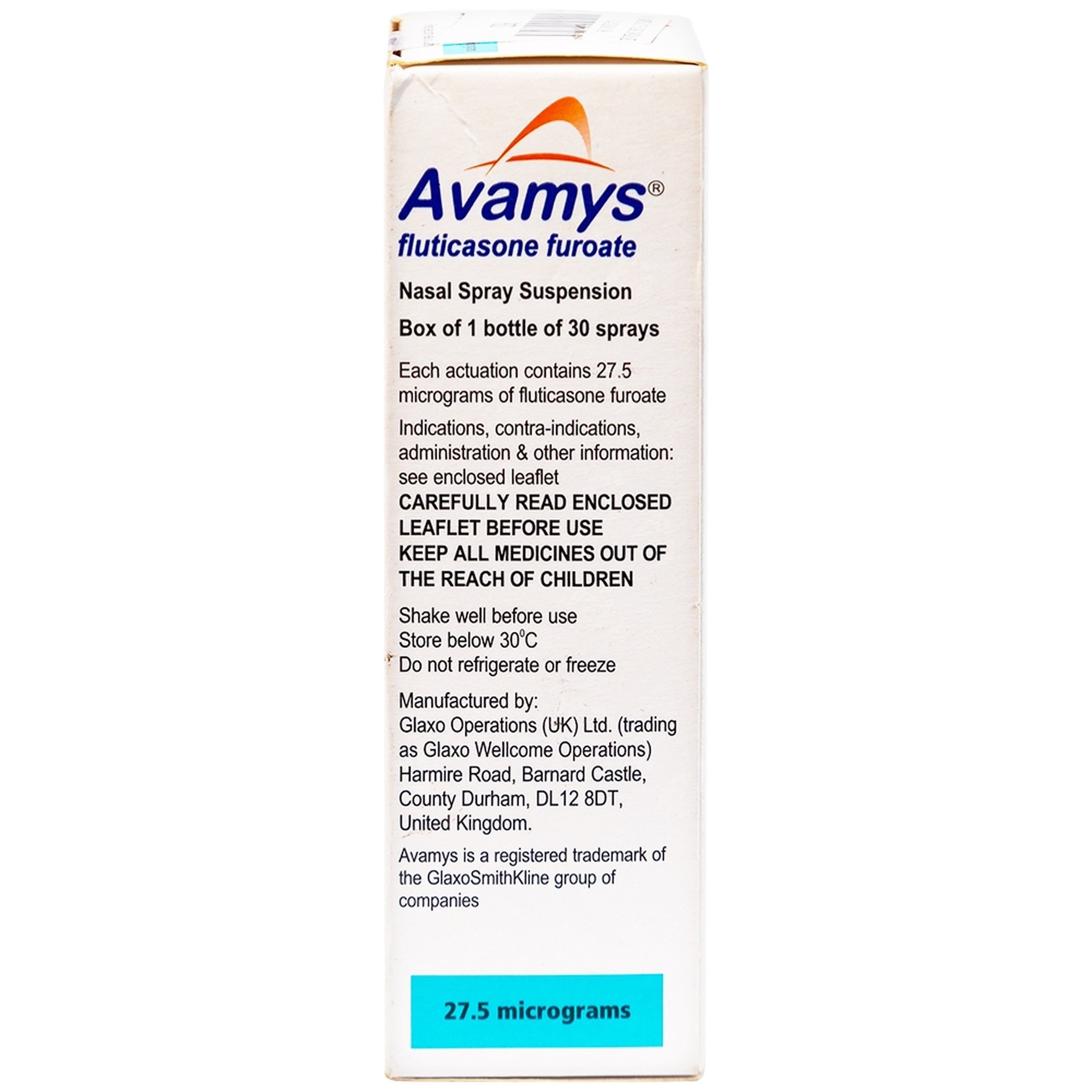 Thuốc xịt mũi Avamys 27.5mcg GSK điều trị chảy nước mũi, xung huyết mũi (30 liều xịt)