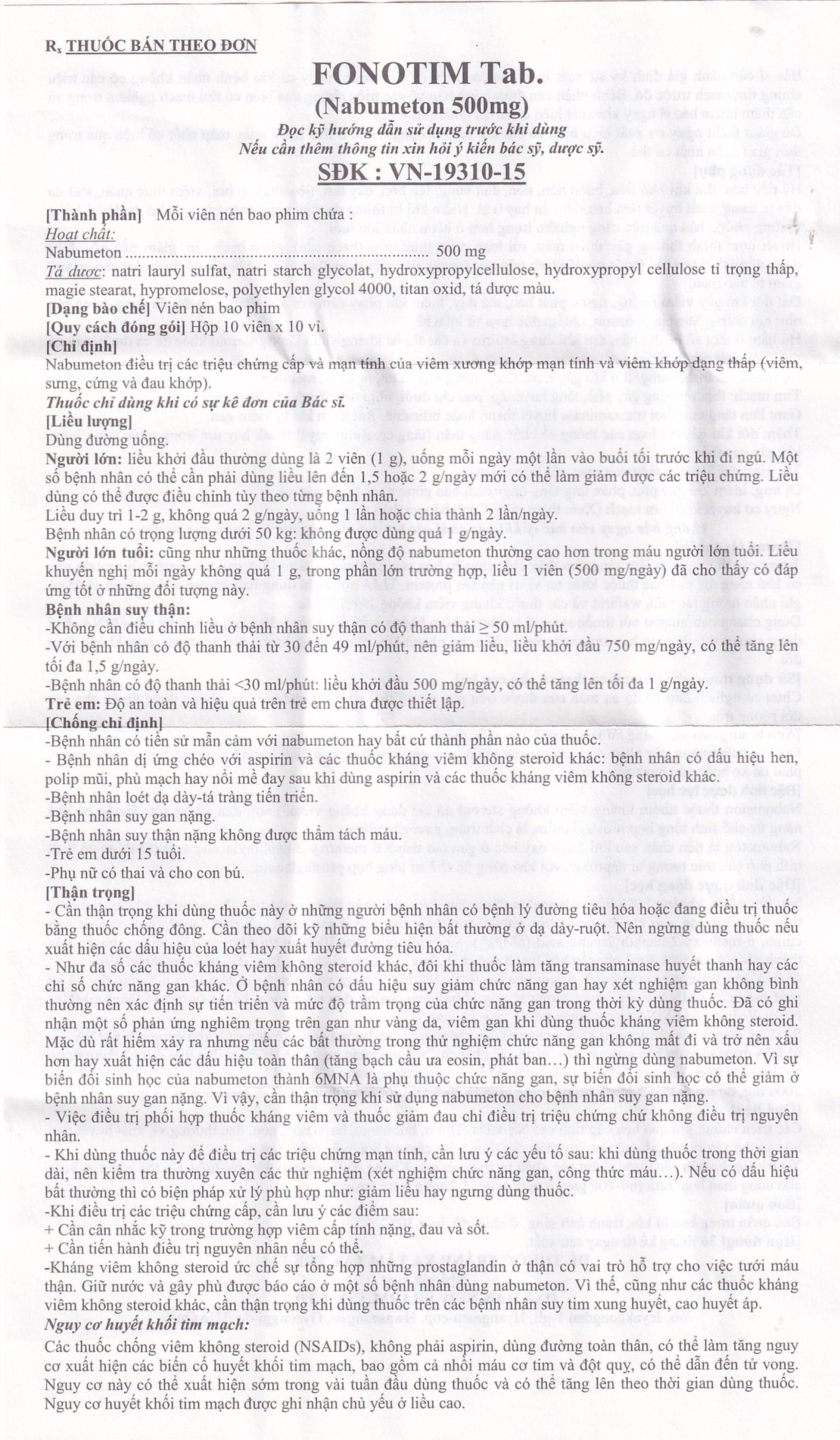 Thuốc Fonotim điều trị viêm xương khớp mạn tính, viêm khớp dạng thấp (10 vỉ x 10 viên)