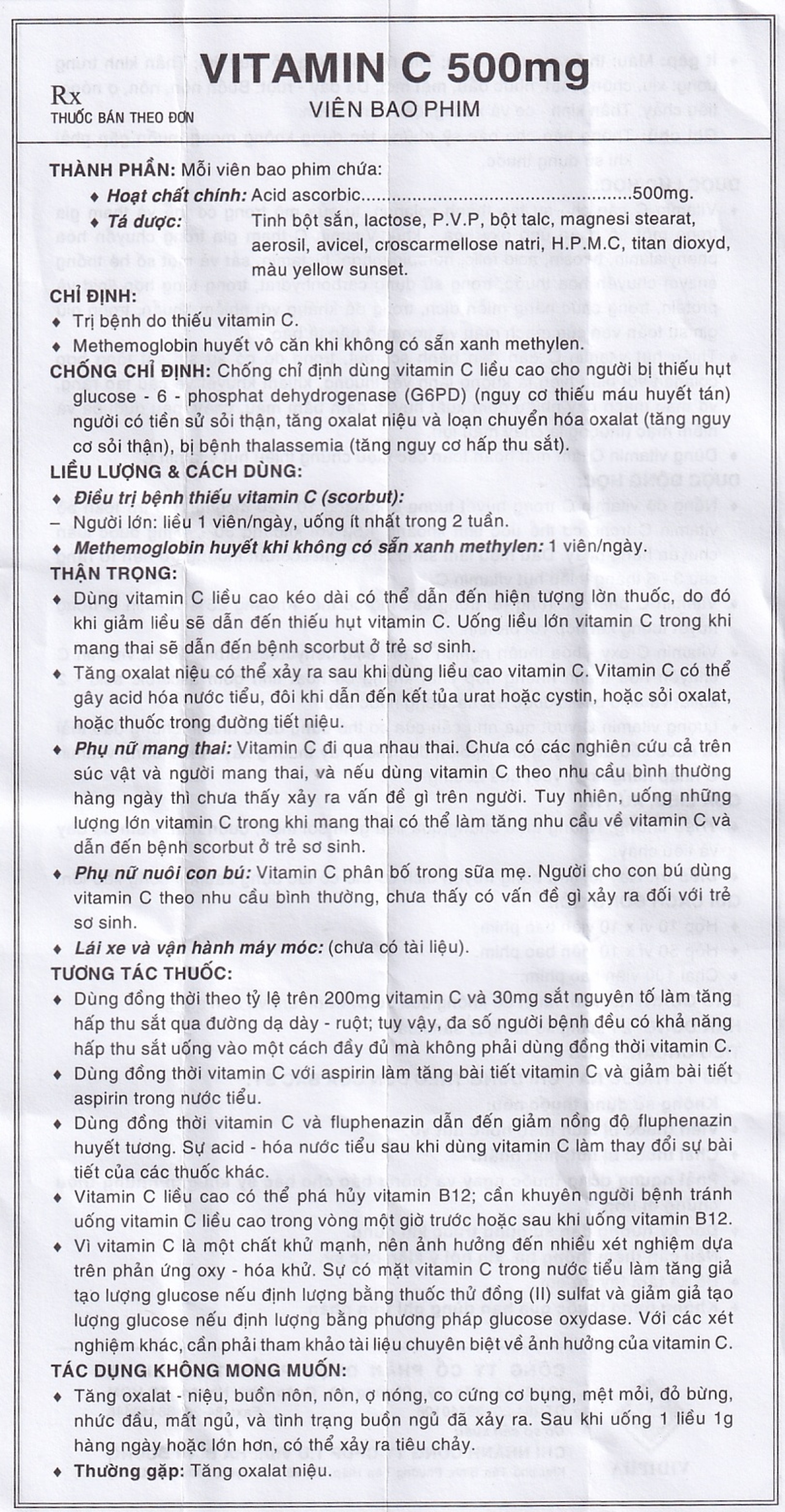 Thuốc Vitamin C 500mg Vidipha điều trị bệnh do thiếu Vitamin C (10 vỉ x 10 viên)