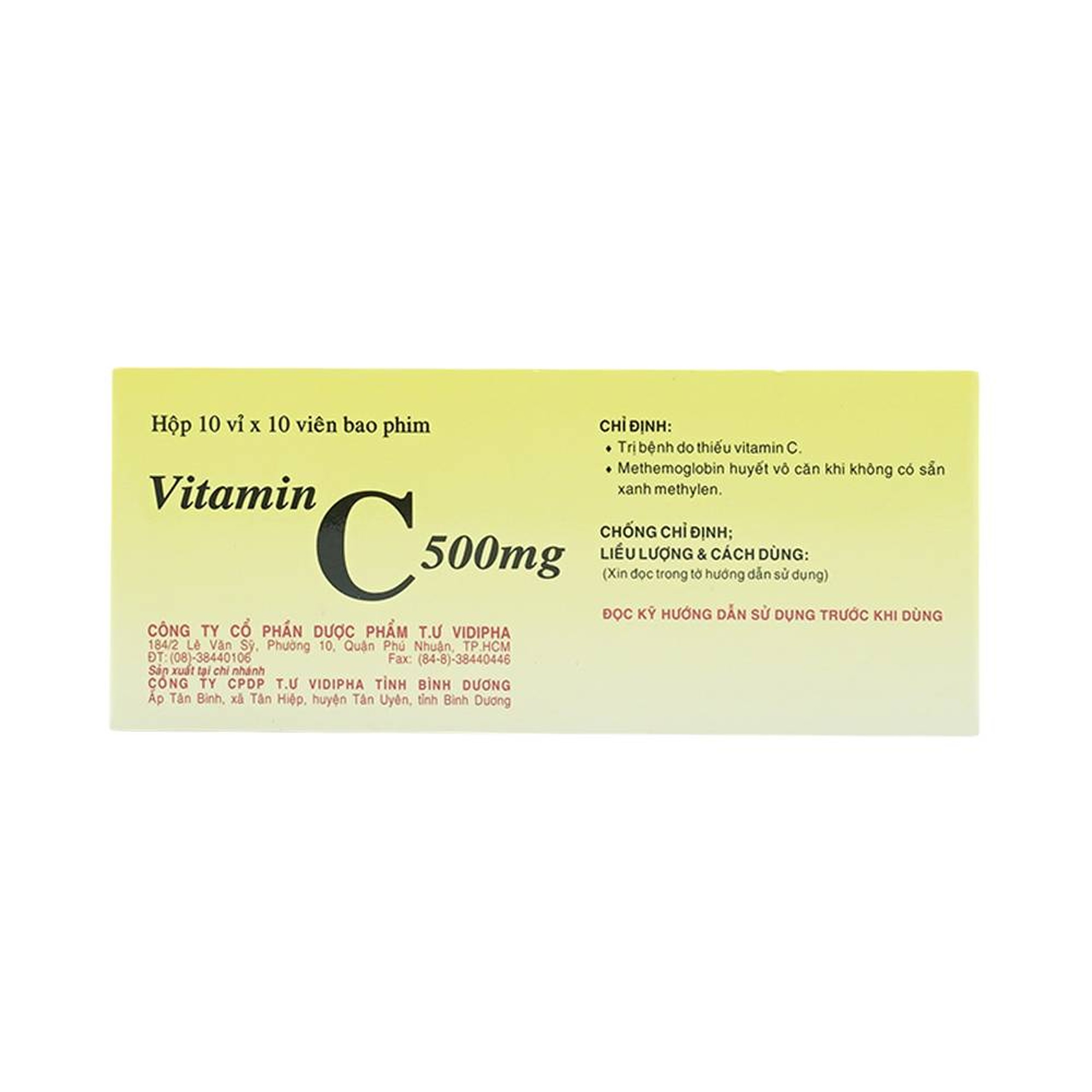 Thuốc Vitamin C 500mg Vidipha điều trị bệnh do thiếu Vitamin C (10 vỉ x 10 viên)
