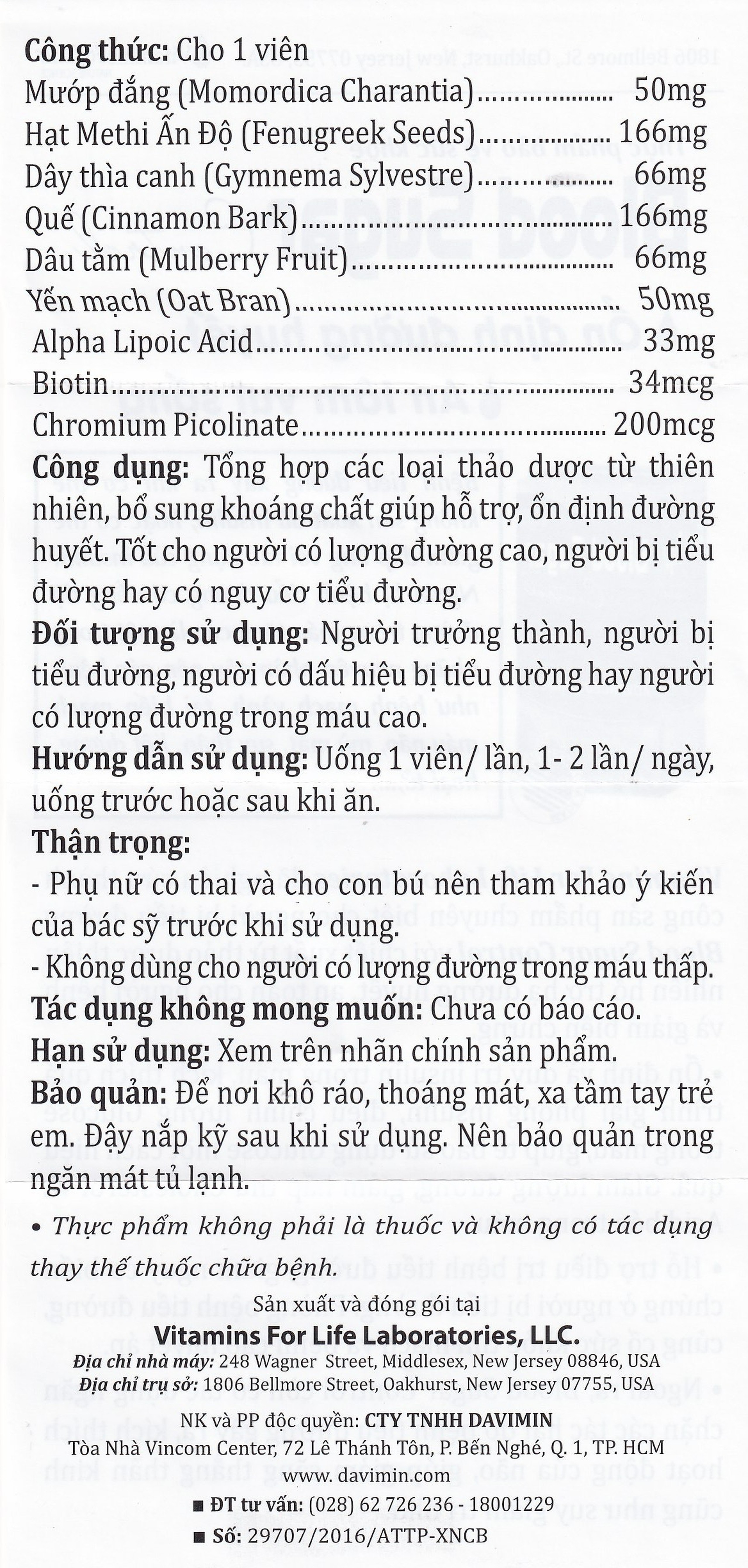 Viên uống Blood Sugar Control Vitamins For Life hỗ trợ ổn định đường huyết (60 viên)