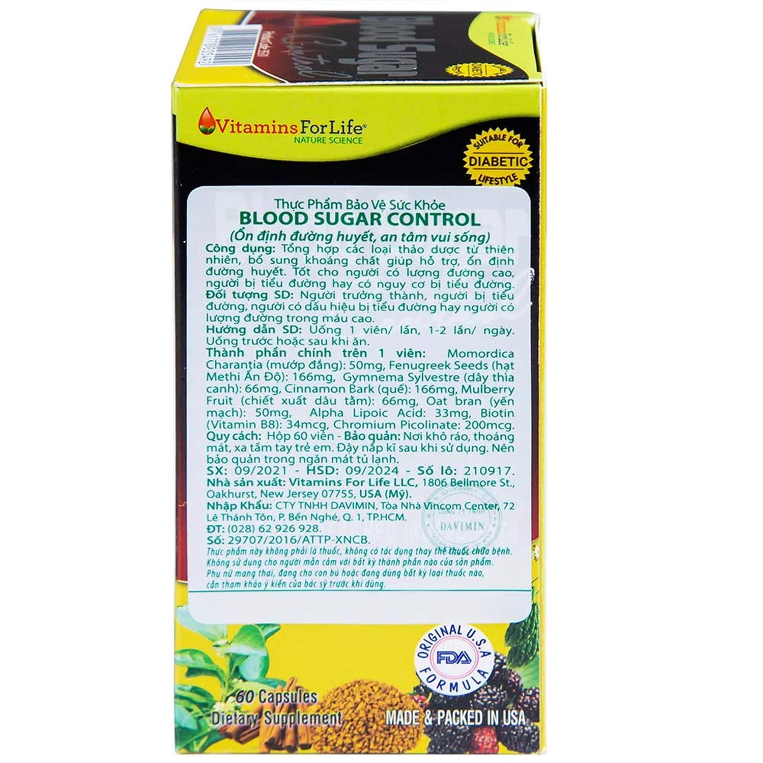 Viên uống Blood Sugar Control Vitamins For Life hỗ trợ ổn định đường huyết (60 viên)