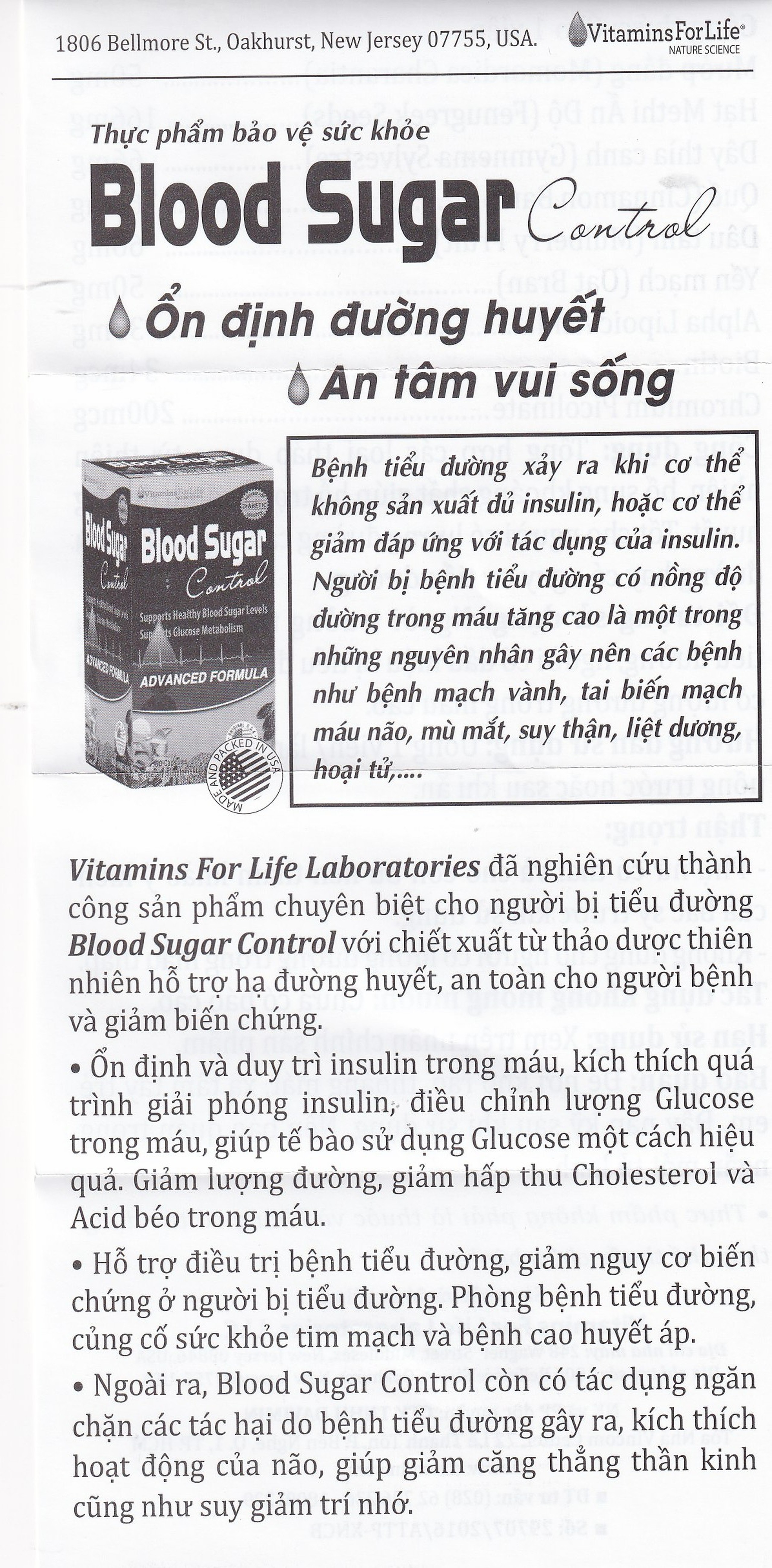 Viên uống Blood Sugar Control Vitamins For Life hỗ trợ ổn định đường huyết (60 viên)