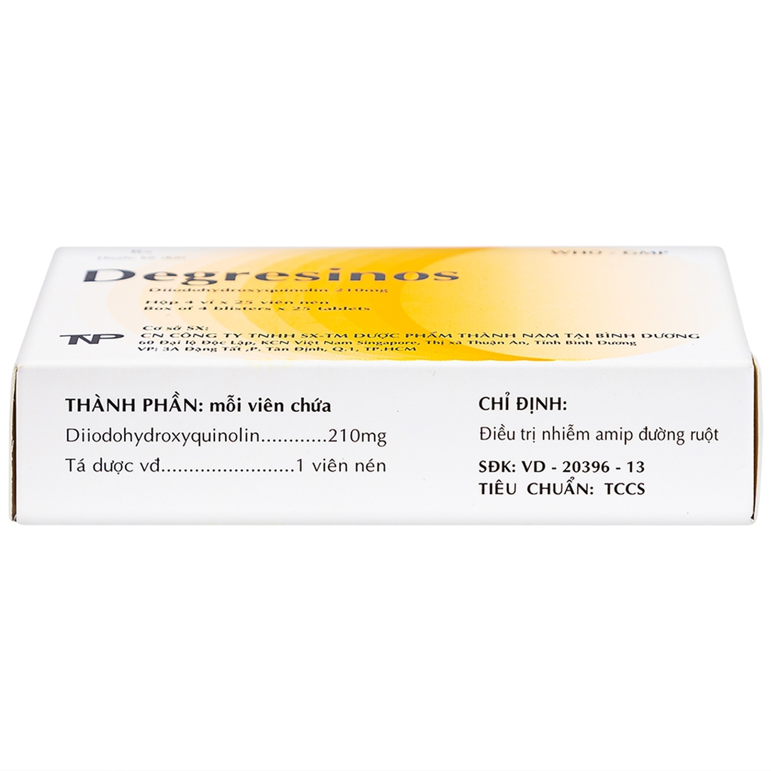 Thuốc Degresinos Thành Nam điều trị nhiễm amip đường ruột (4 vỉ x 25 viên)