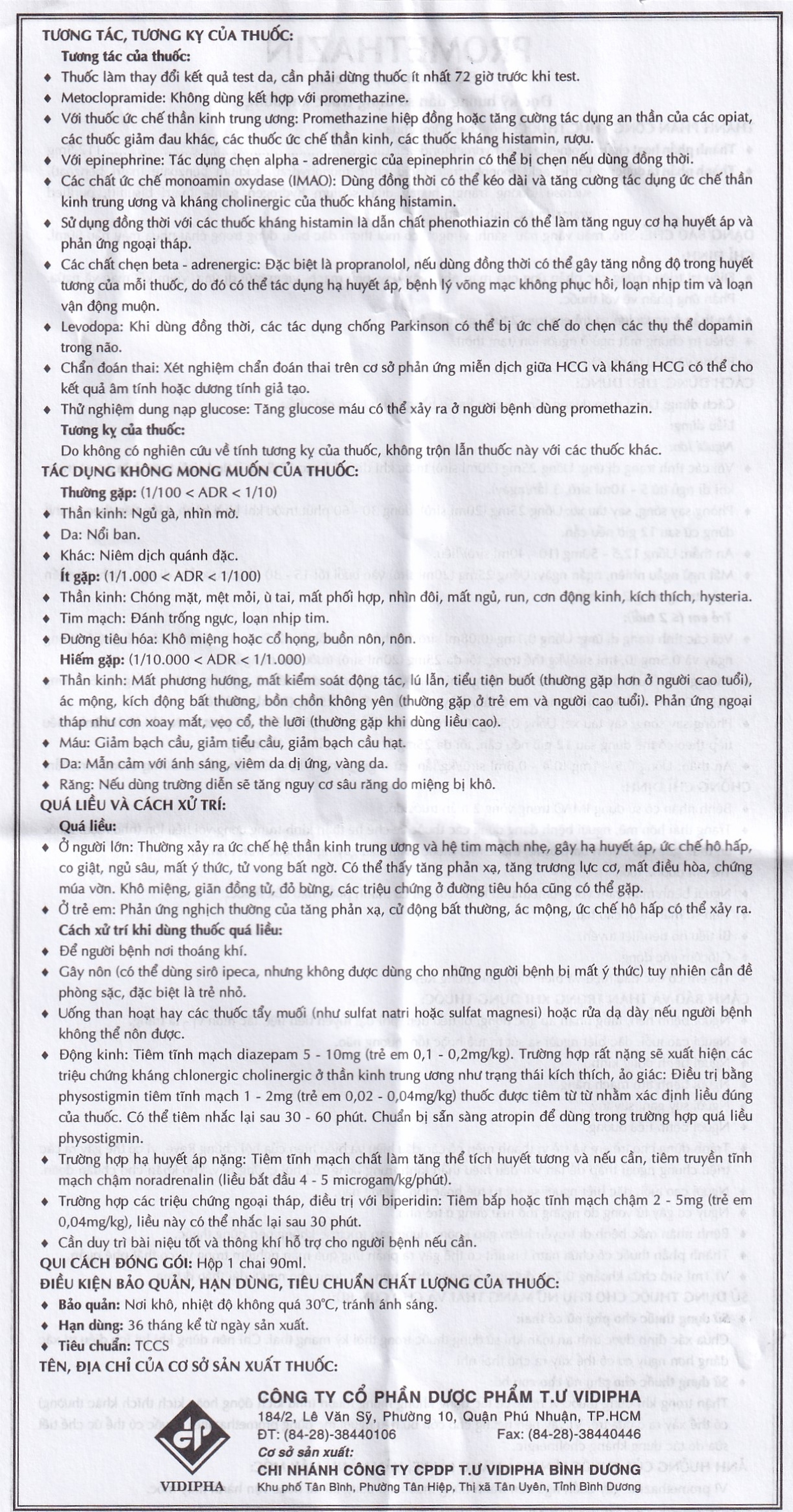 Siro Promethazin Vidipha điều trị mày đay, phù mạch, viêm mũi dị ứng (90ml)