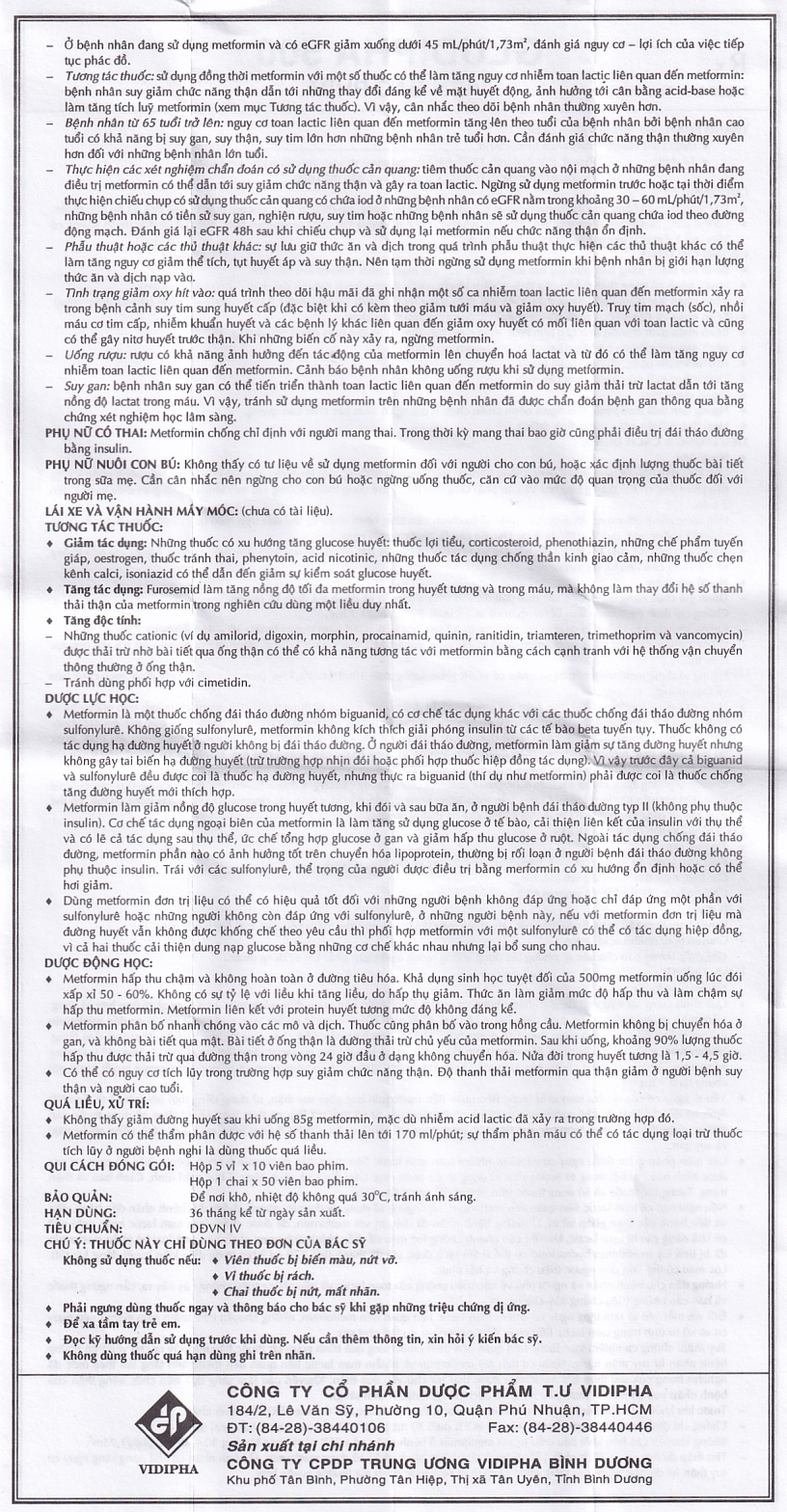 Thuốc Gludipha 500 Vidipha điều trị đái tháo đường típ 2 (5 vỉ x 10 viên)