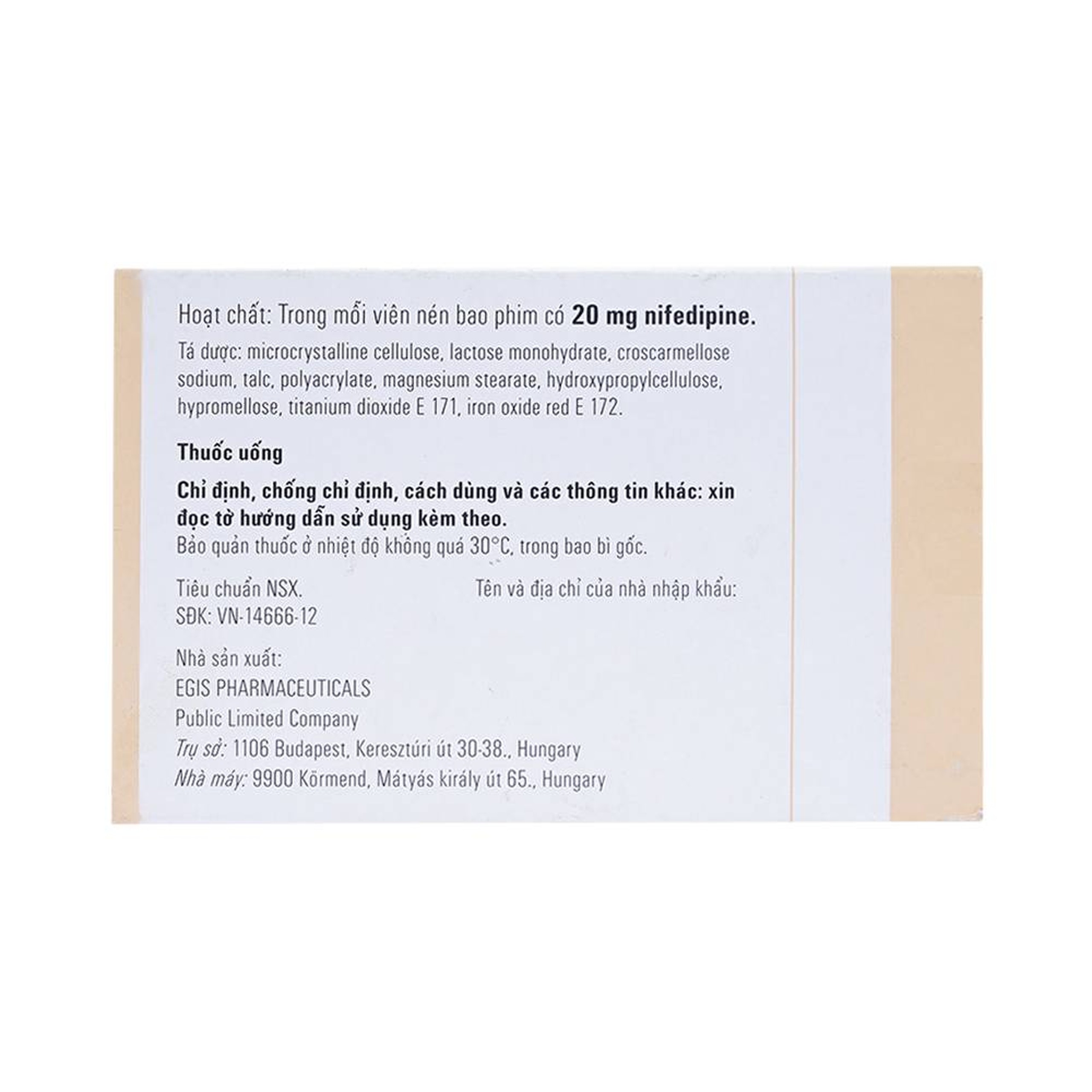 Thuốc Cordaflex 20mg Egis Pharma phòng ngừa chứng đau thắt ngực, tăng huyết áp (6 vỉ x 10 viên)