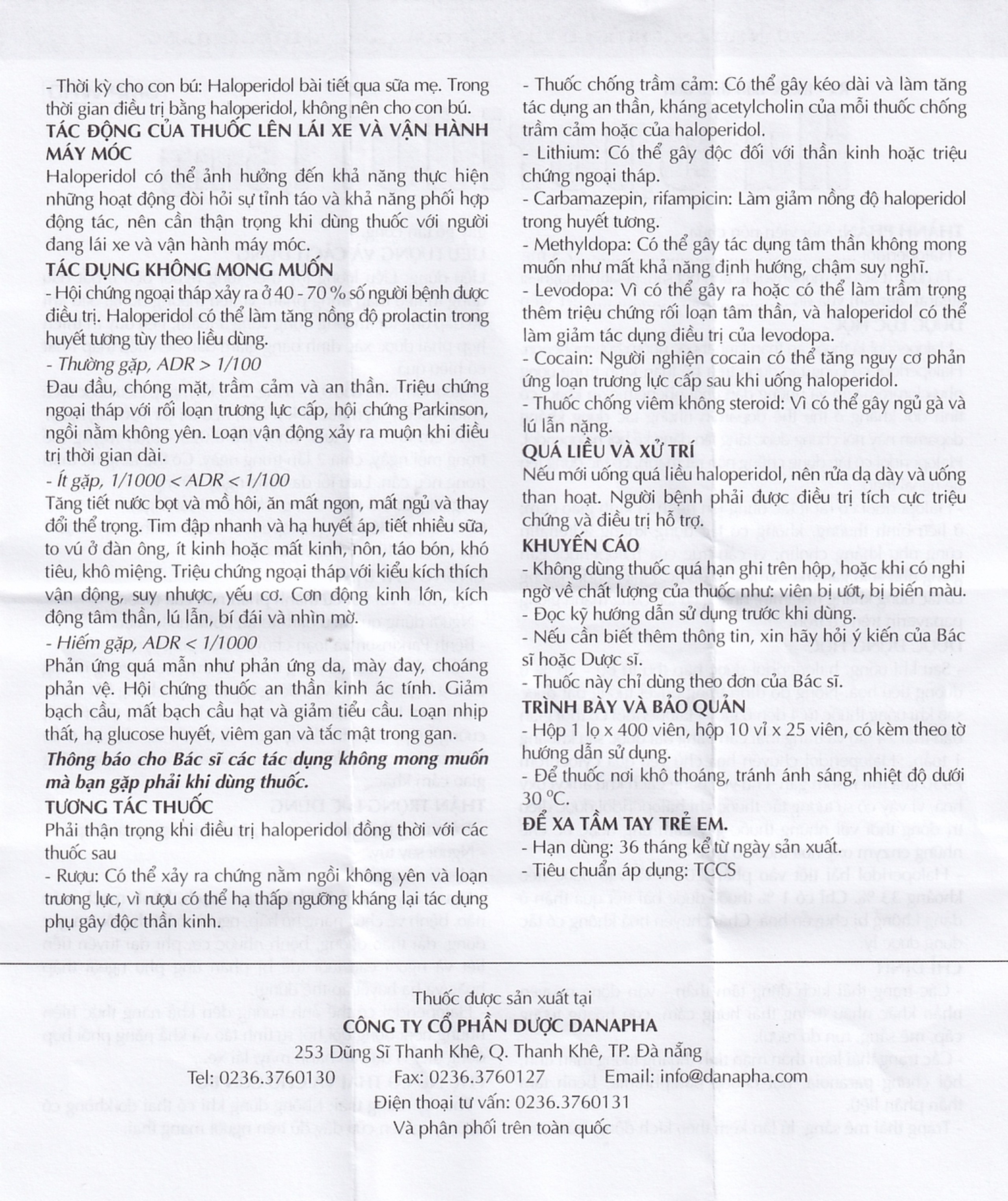 Thuốc Haloperidol 1.5mg Danapha điều trị các trạng thái kích động tâm thần, vận động (10 vỉ x 25 viên)