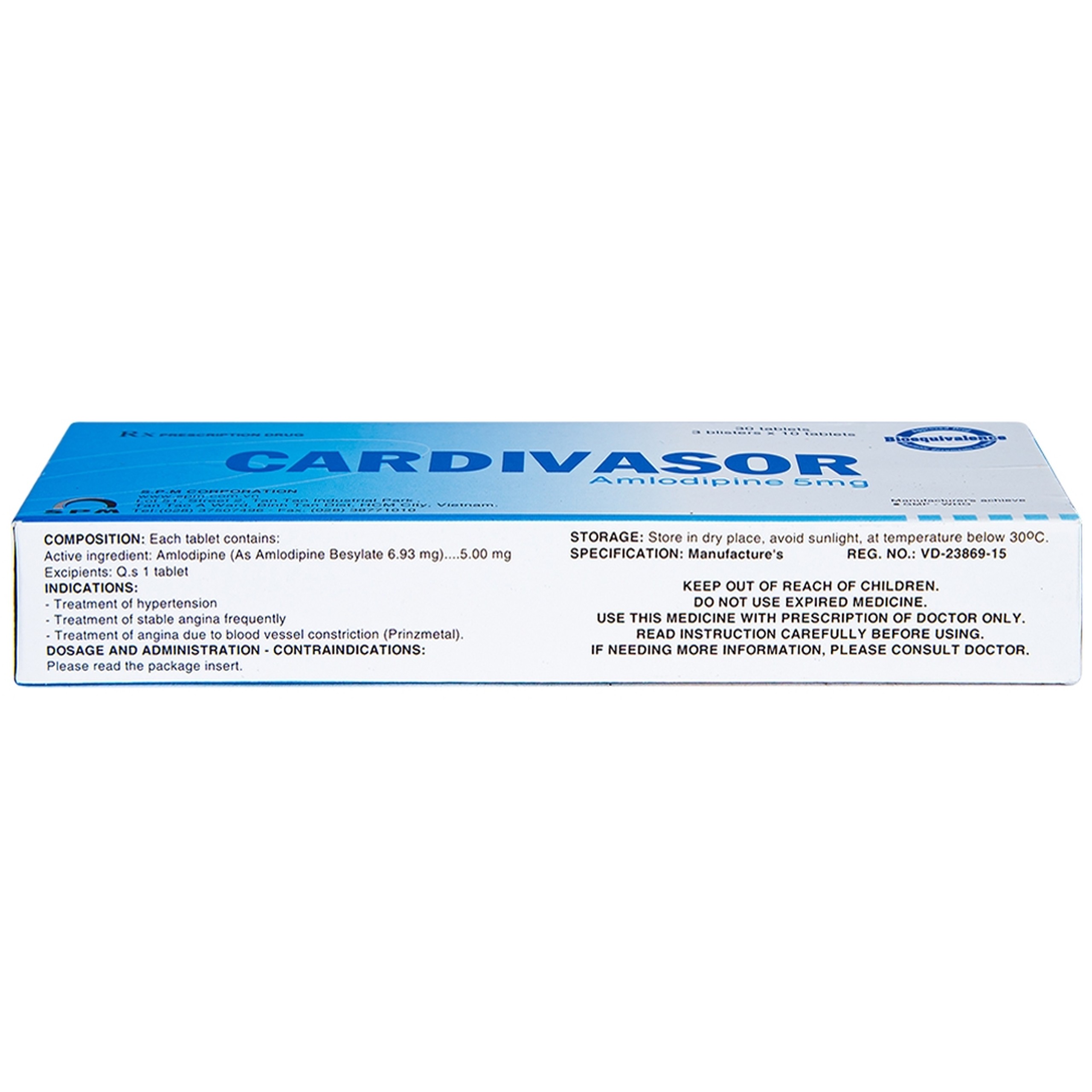 Thuốc Cardivasor 5mg SPM điều trị tăng huyết áp, đau thắt ngực (3 vỉ x 10 viên)