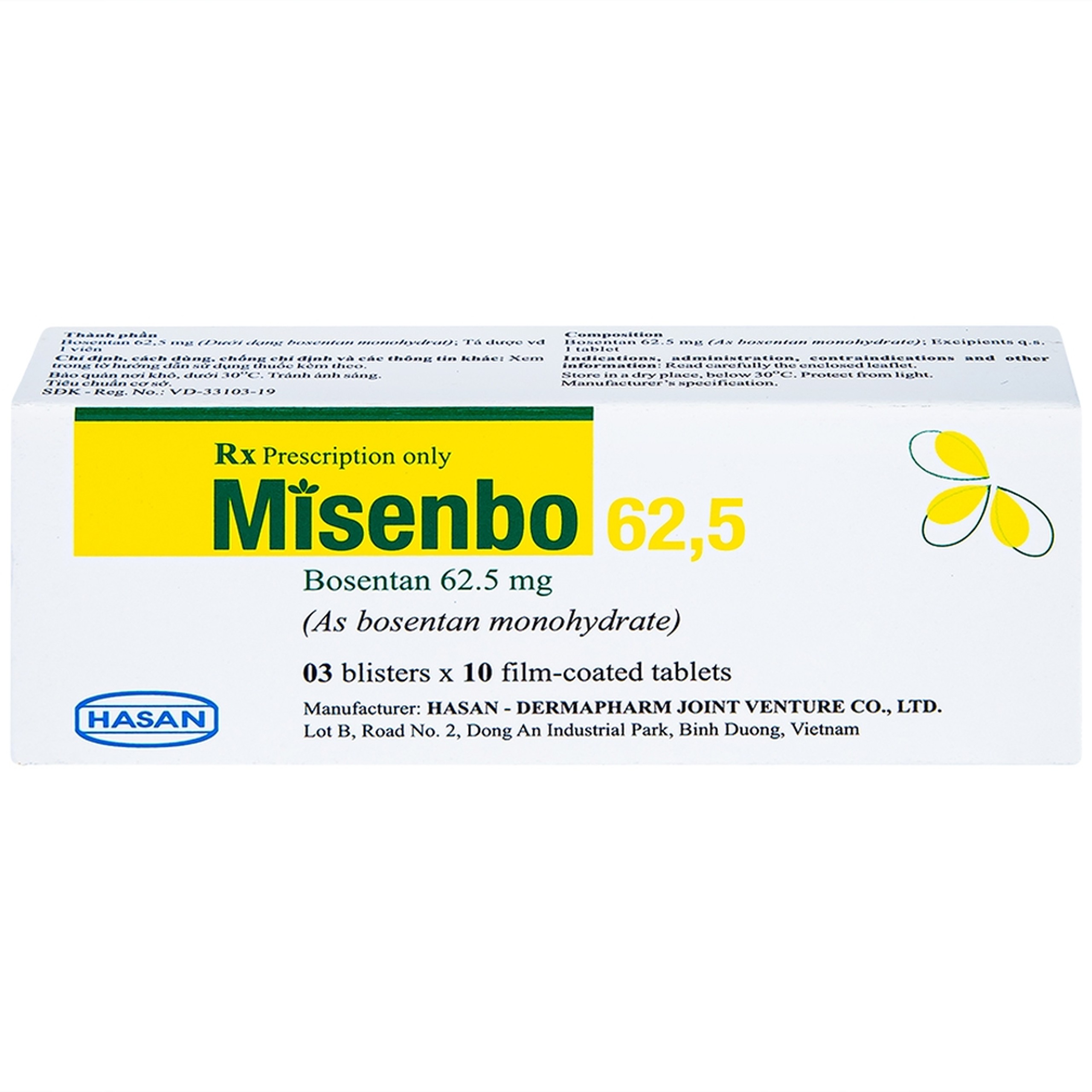 Viên nén Misenbo 62,5 Hasan điều trị tăng huyết áp động mạch phổi (3 vỉ x 10 viên)