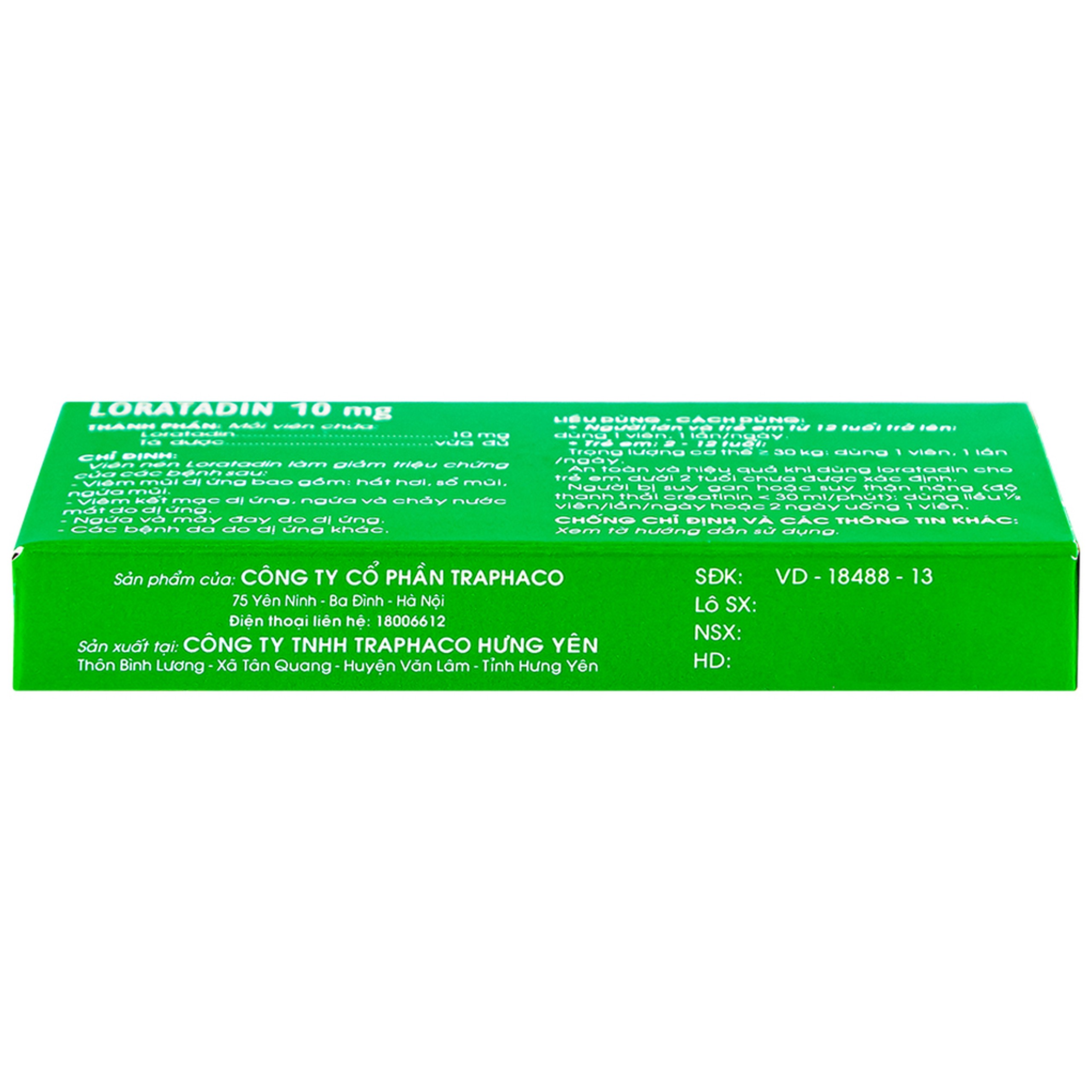 Viên nén Loratadin 10mg Traphaco giảm viêm mũi dị ứng, viêm kết mạc, ngứa và mày đay (1 vỉ x 10 viên)