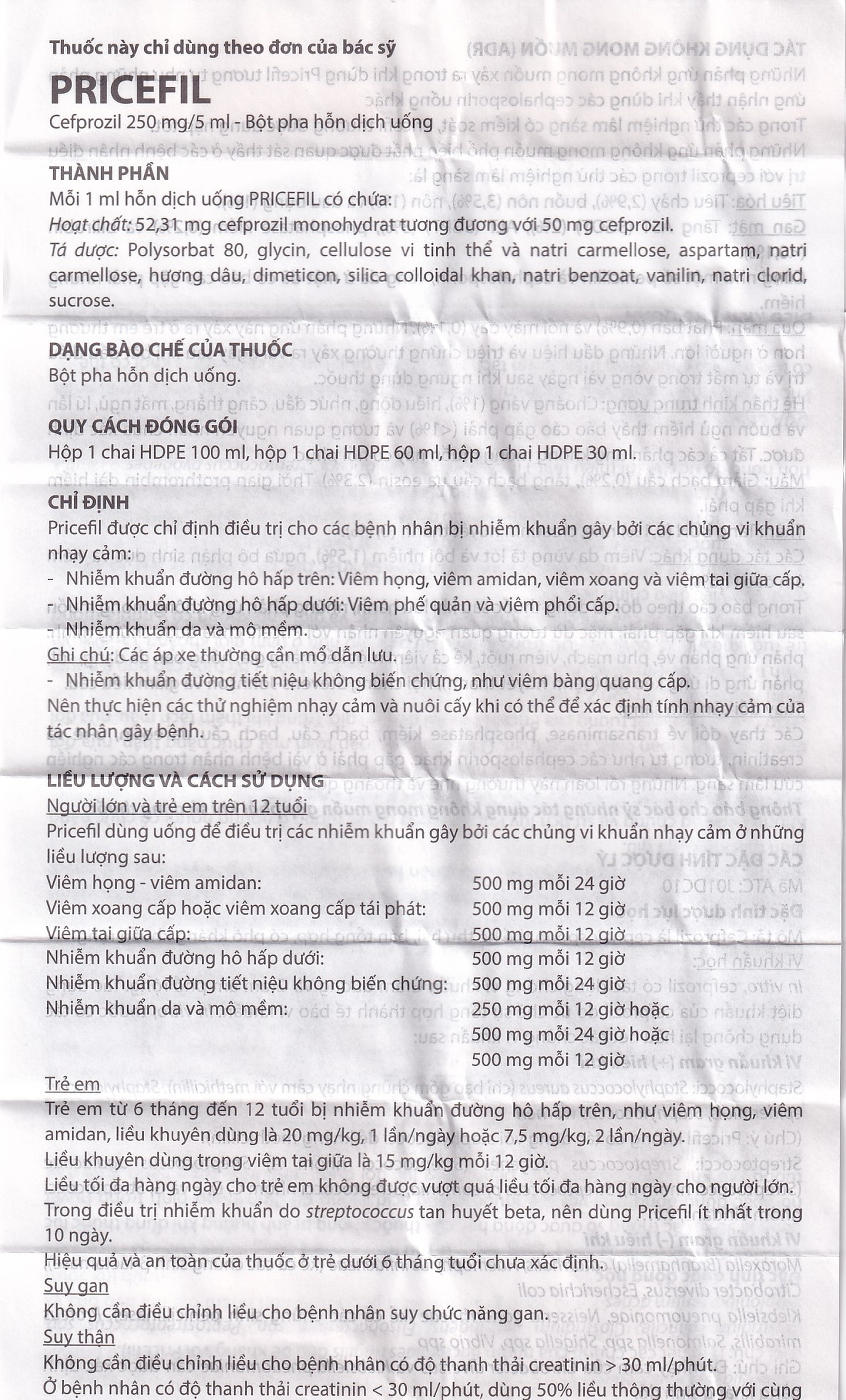 Bột pha hỗn dịch uống Pricefil 250mg/5ml Vianex điều trị nhiễm khuẩn đường hô hấp (30ml)
