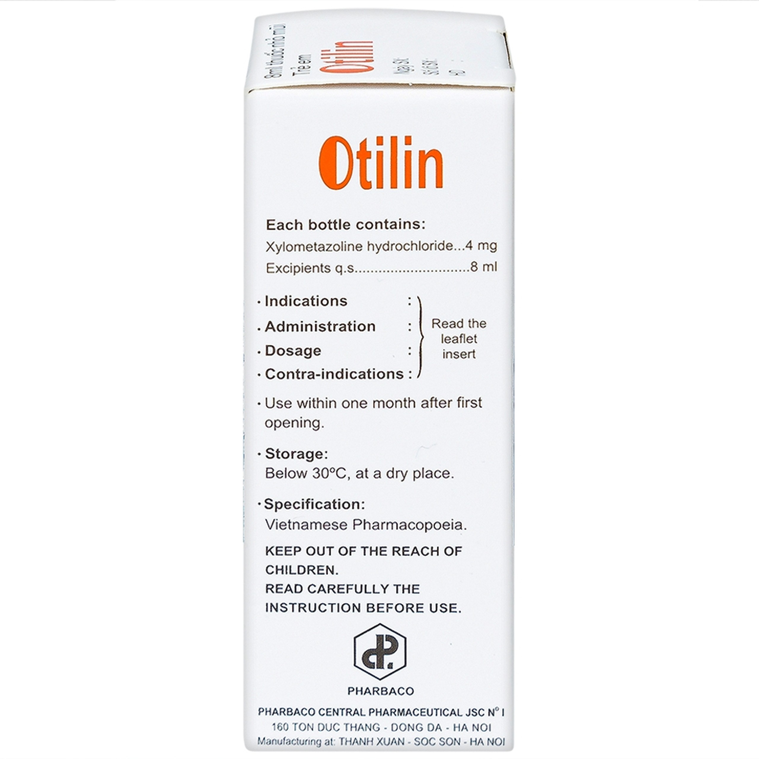 Thuốc nhỏ mũi trẻ em Otilin 0.05% Pharbaco giảm ngạt mũi, sung huyết trong viêm mũi cấp (8ml)