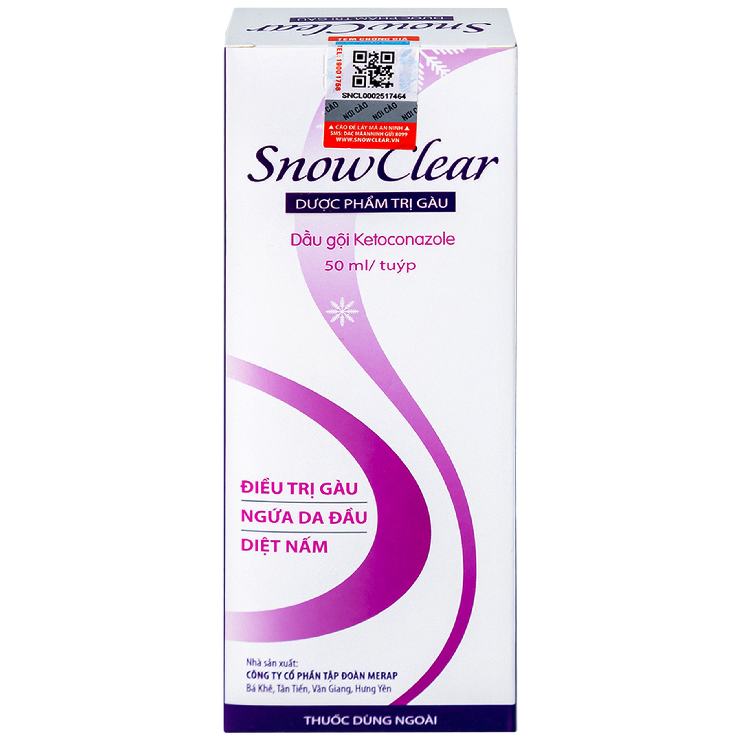Dược phẩm trị gàu Snowclear Merap điều trị gàu, ngứa da đầu, diệt nấm (50ml)